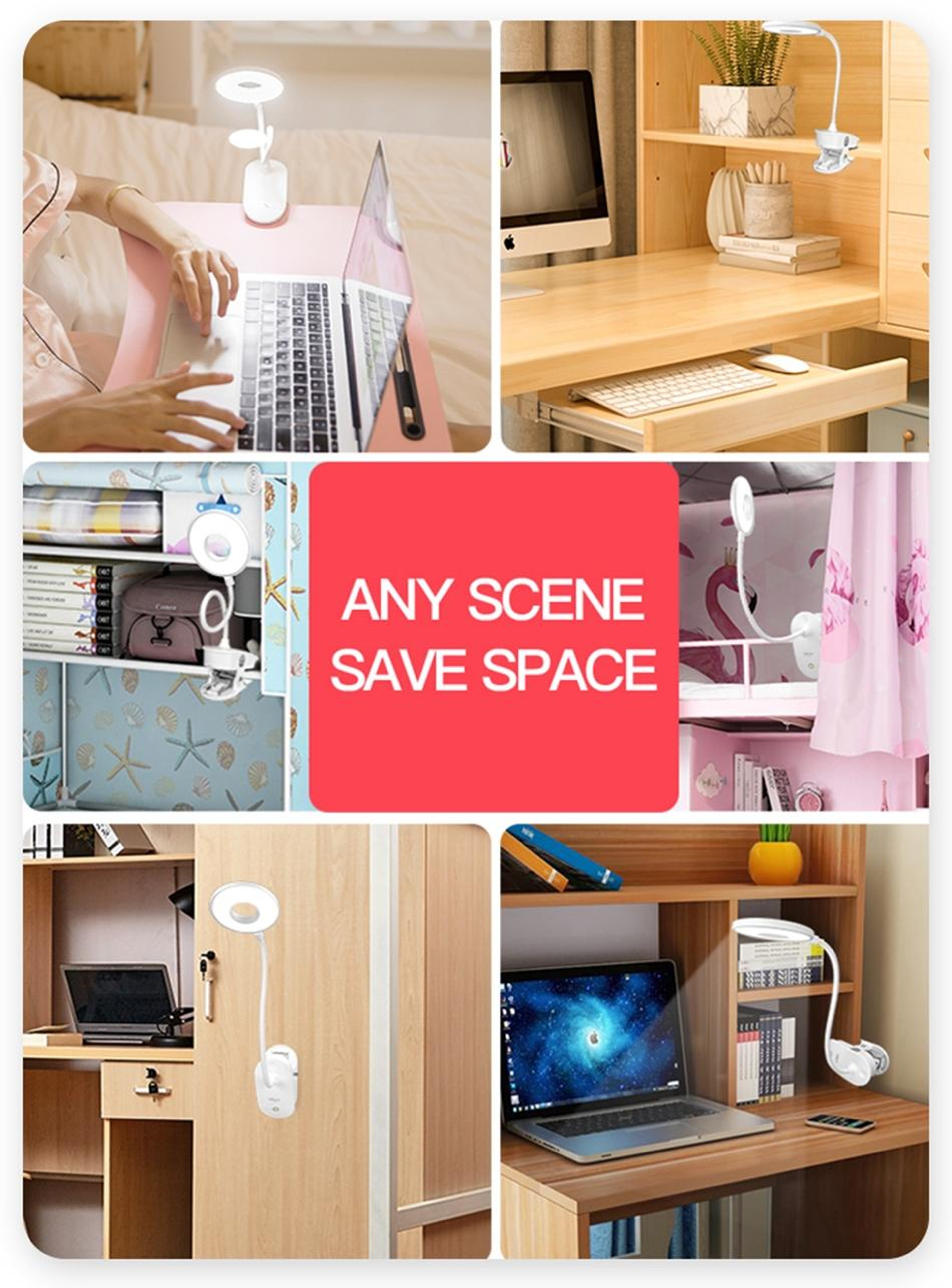USB Rechargeable Clip Desk Lamp with 3-Level Dimming and Eye Protection LED Light – view 5