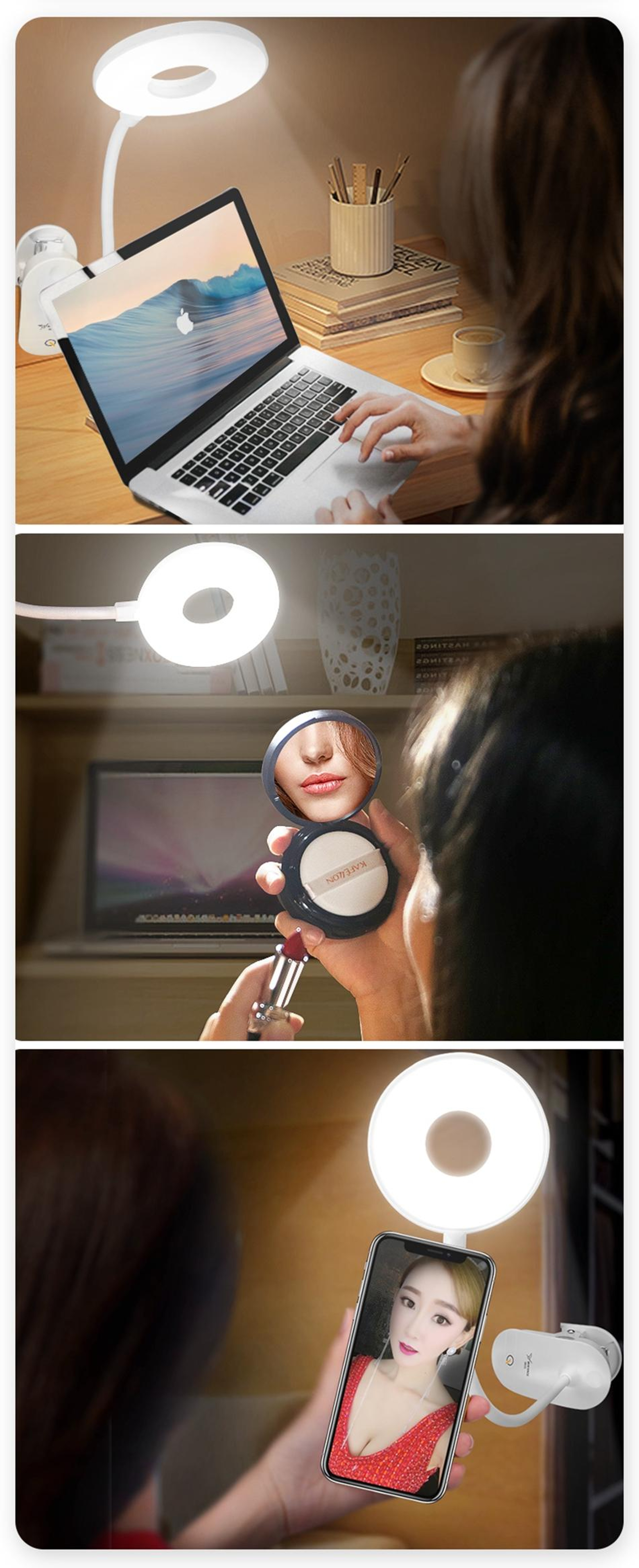 USB Rechargeable Clip Desk Lamp with 3-Level Dimming and Eye Protection LED Light – view 6