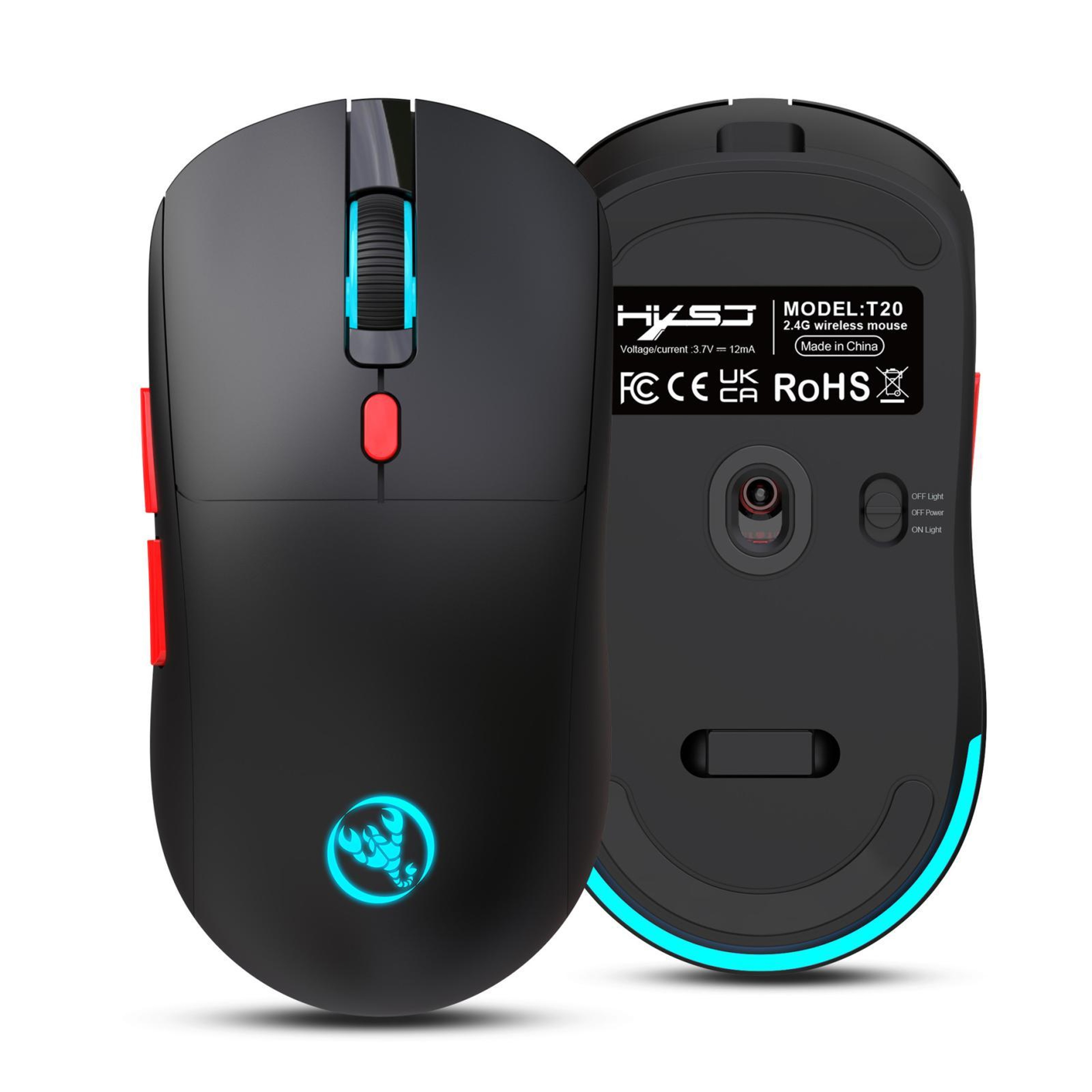 HXSJ T20 Rechargeable Wireless Mouse 3600 DPI Ergonomic Gaming Mouse with RGB Lighting – view 2
