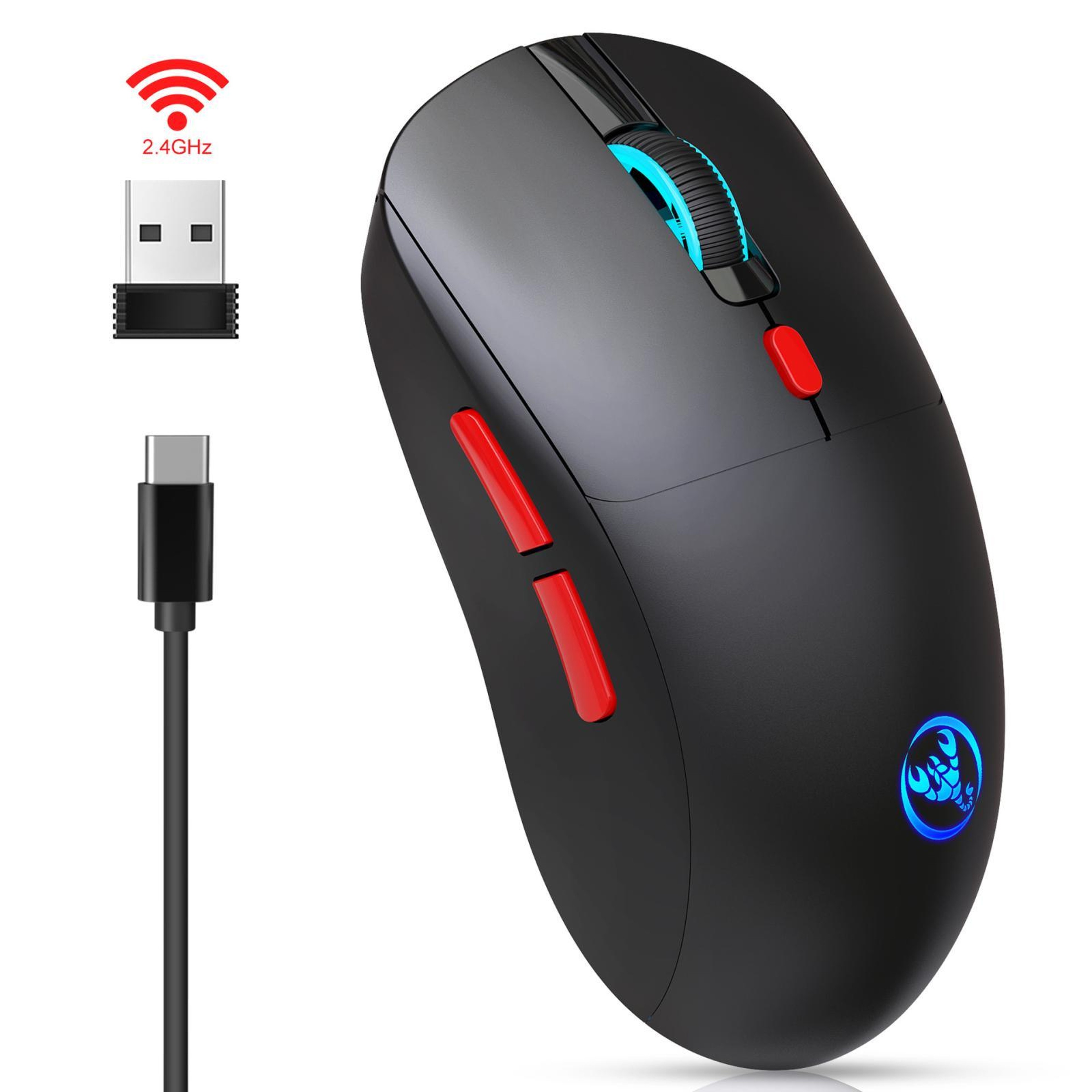 HXSJ T20 Rechargeable Wireless Mouse 3600 DPI Ergonomic Gaming Mouse with RGB Lighting – view 4