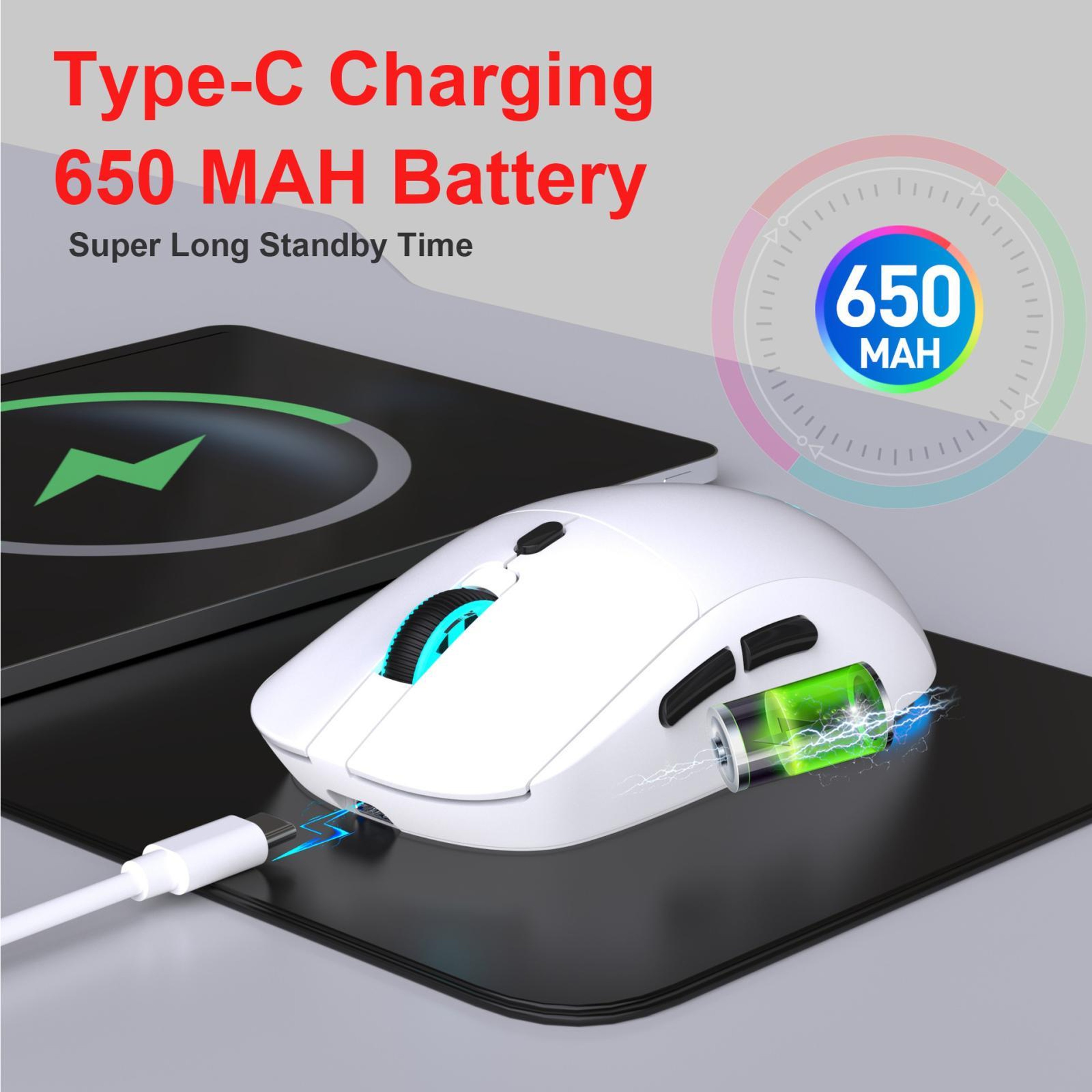 HXSJ T20 Rechargeable Wireless Mouse 3600 DPI Ergonomic Gaming Mouse with RGB Lighting – view 10