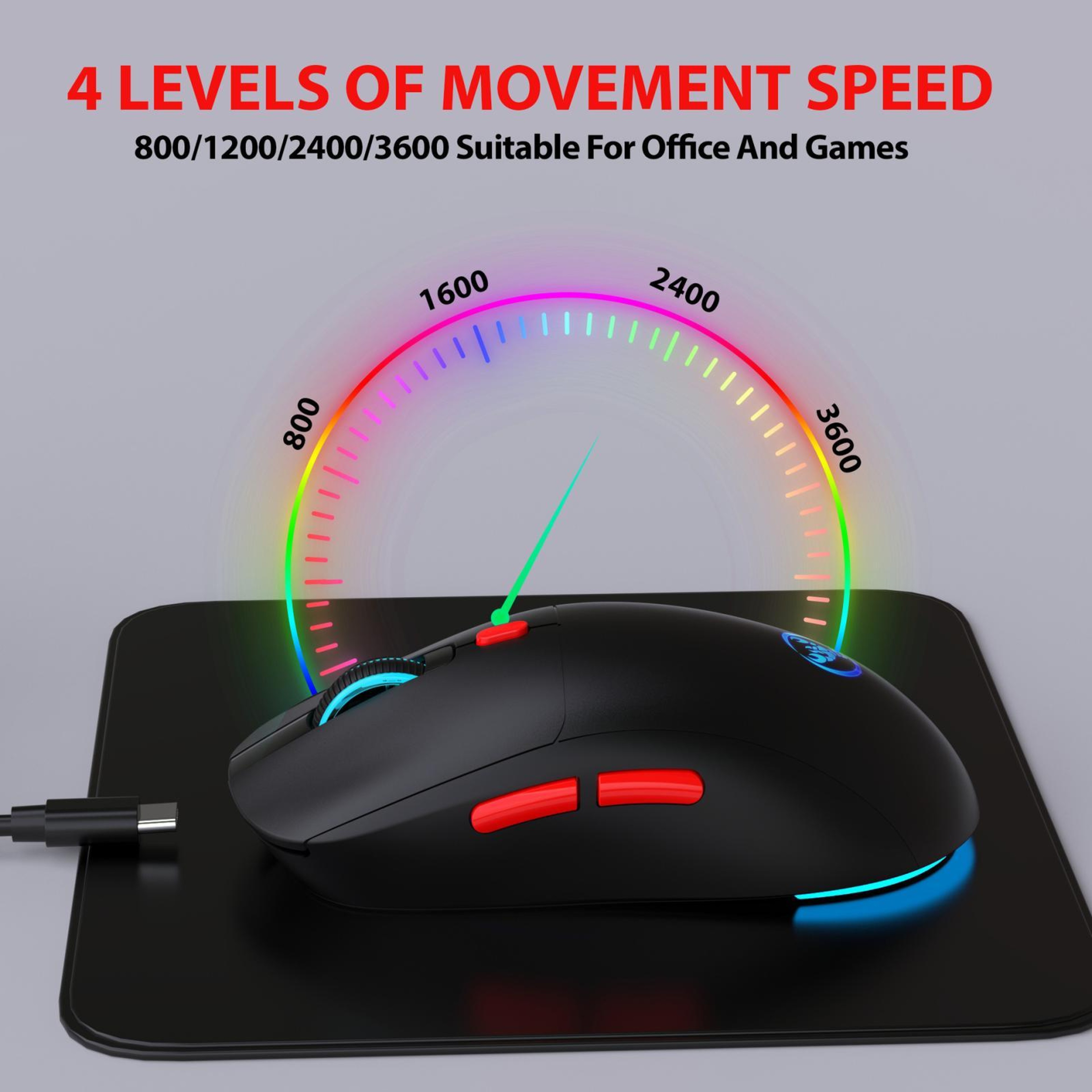 HXSJ T20 Rechargeable Wireless Mouse 3600 DPI Ergonomic Gaming Mouse with RGB Lighting – view 11
