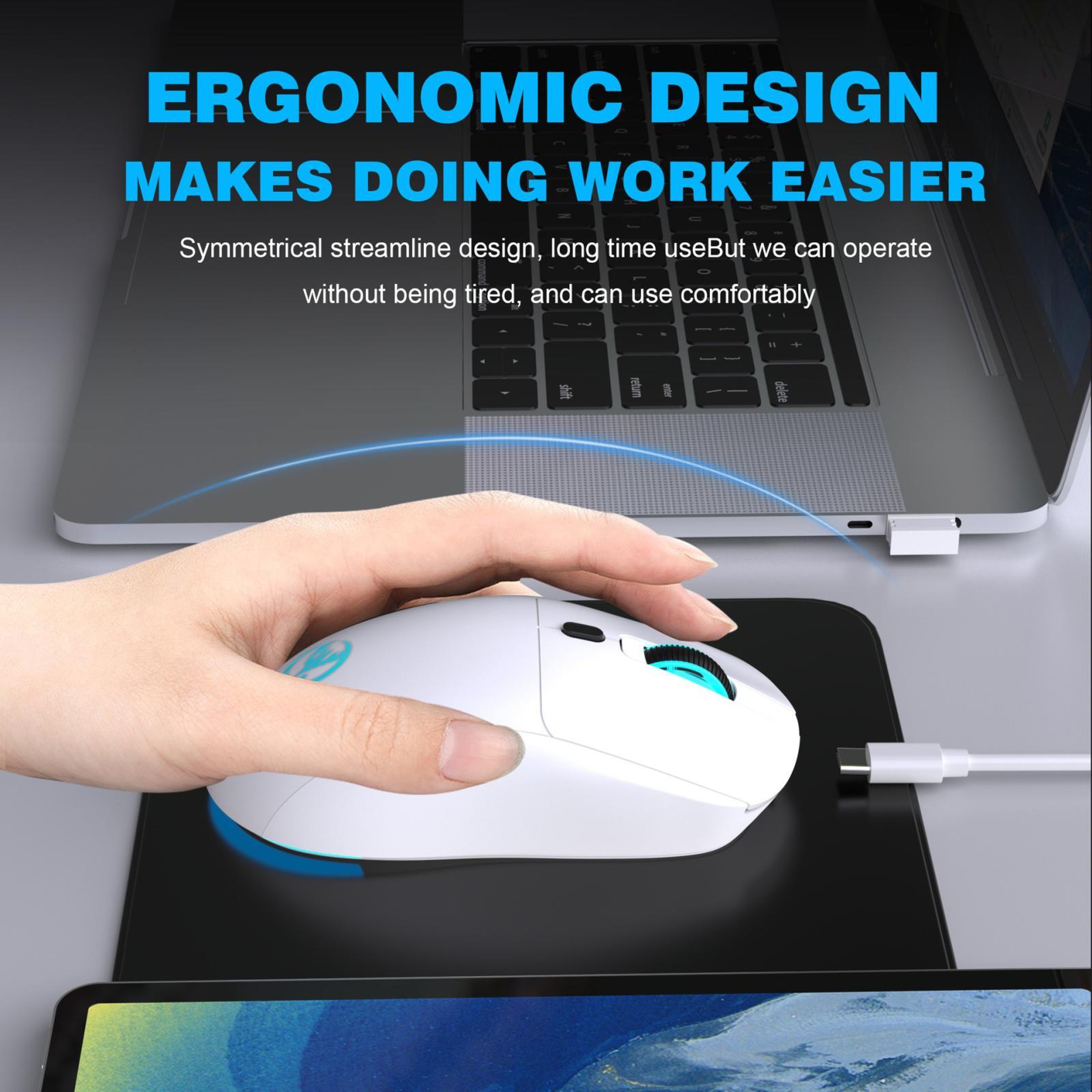 HXSJ T20 Rechargeable Wireless Mouse 3600 DPI Ergonomic Gaming Mouse with RGB Lighting – view 12