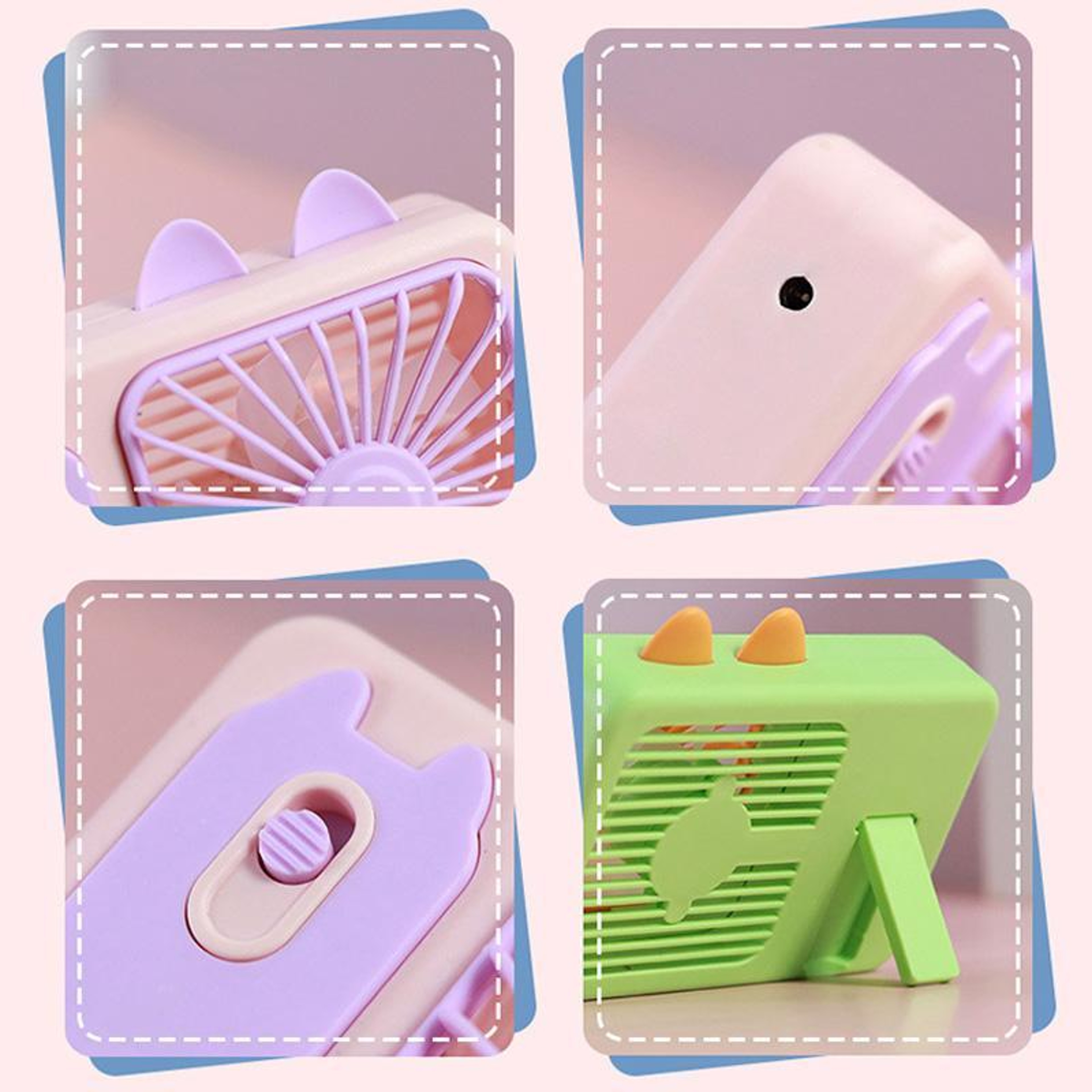 Cute Cartoon Kitten USB Rechargeable Portable Handheld & Desktop Fan, Pink Personal Cooling Device – view 9