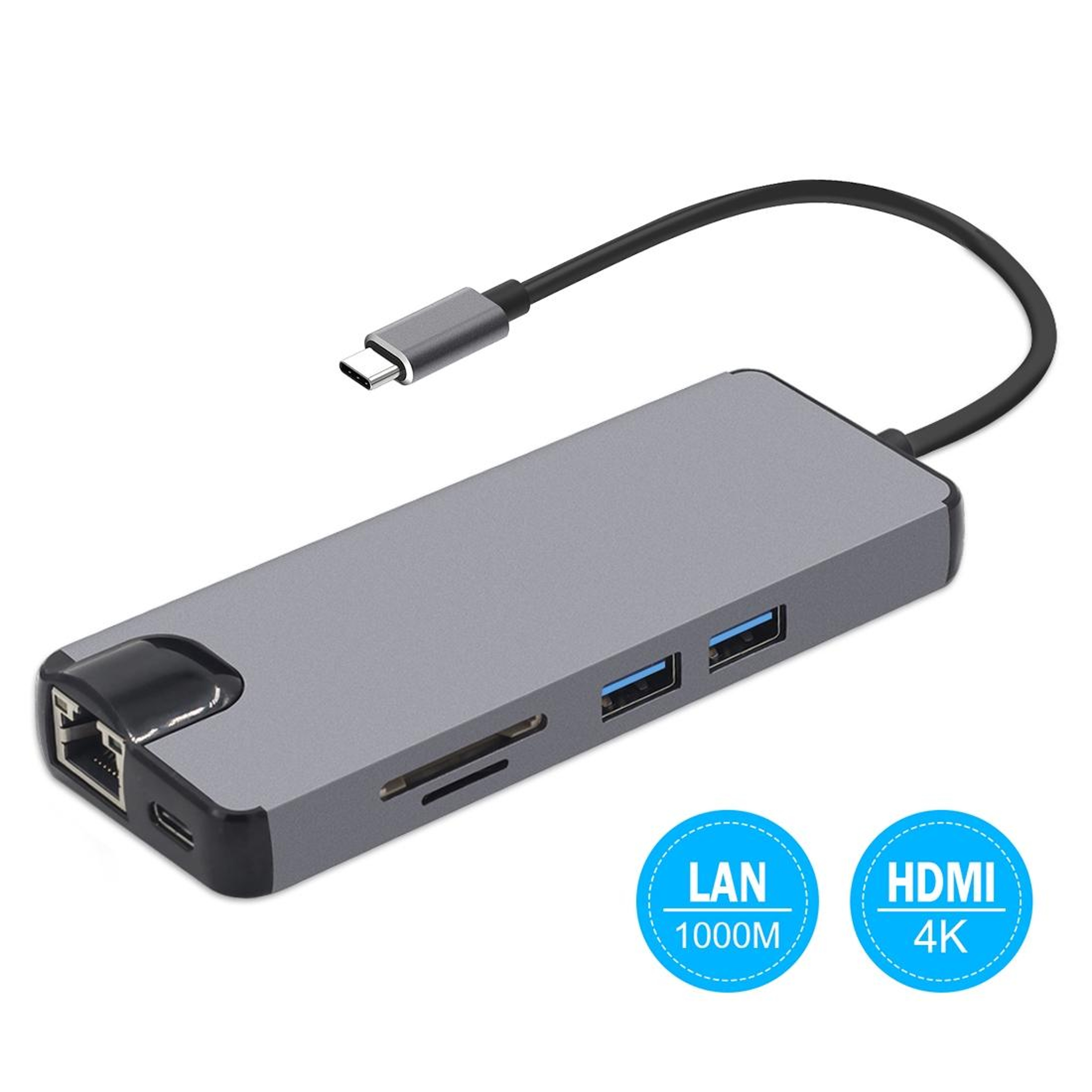 8-in-1 USB-C Docking Station HDMI VGA LAN Multiport Adapter SD Card Reader Grey – view 4