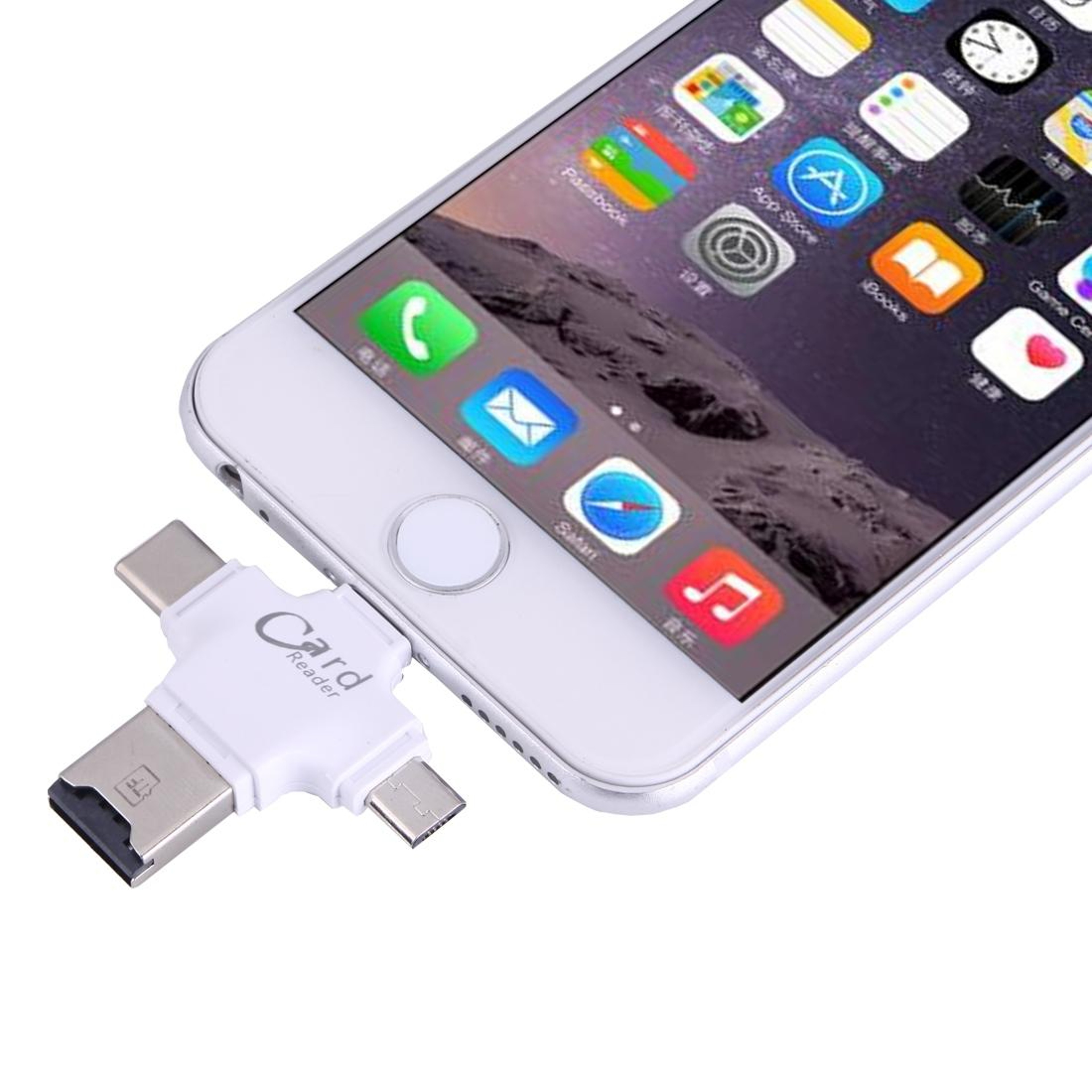 4 in 1 USB C OTG Card Reader with USB 2.0 Micro USB Lightning 8 Pin TF Card Adapter for MacBook PC Phone – view 6