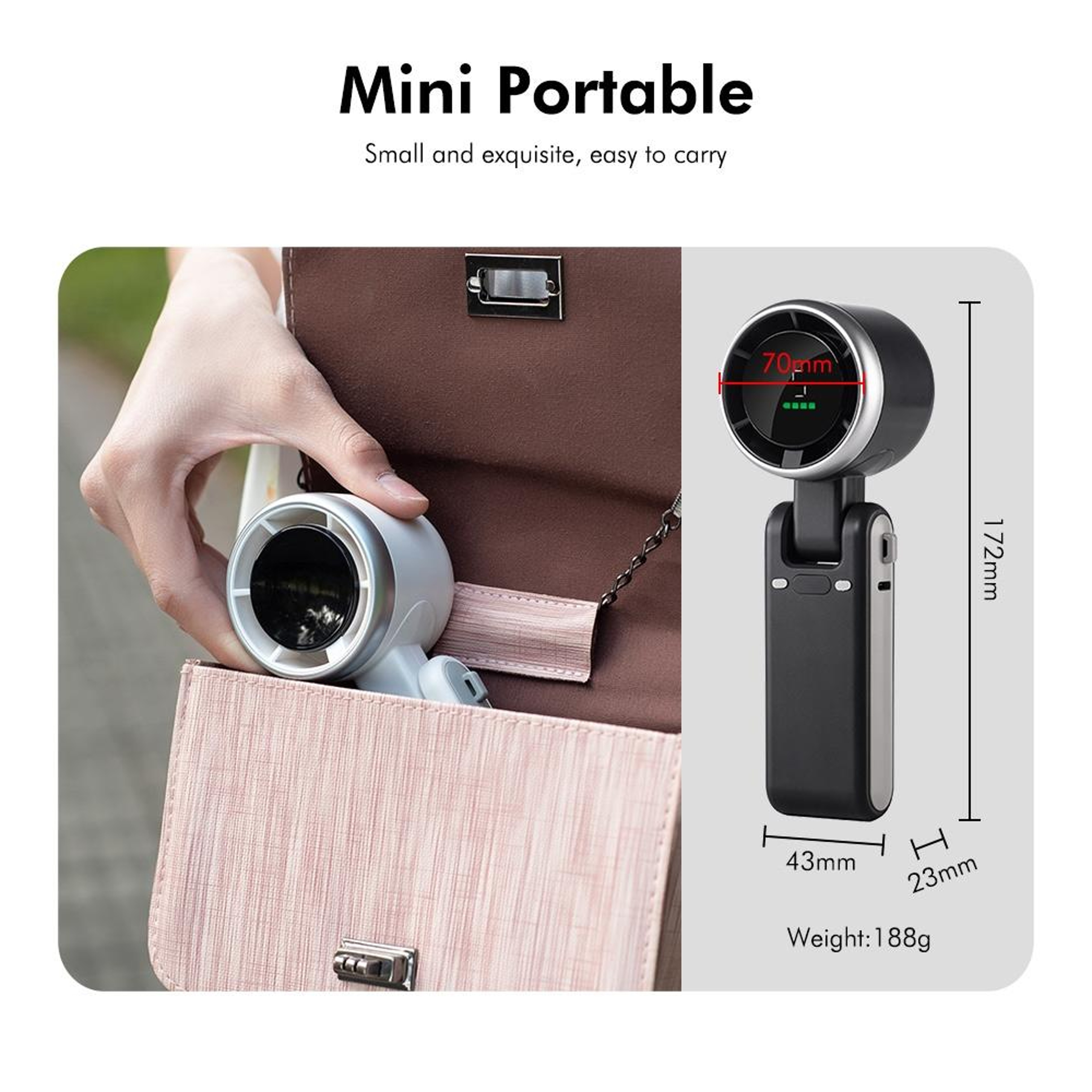 Hat-Prince Foldable Neck Fan 3600mAh USB Rechargeable Turbo Cooling Fan Digital Display – view 6