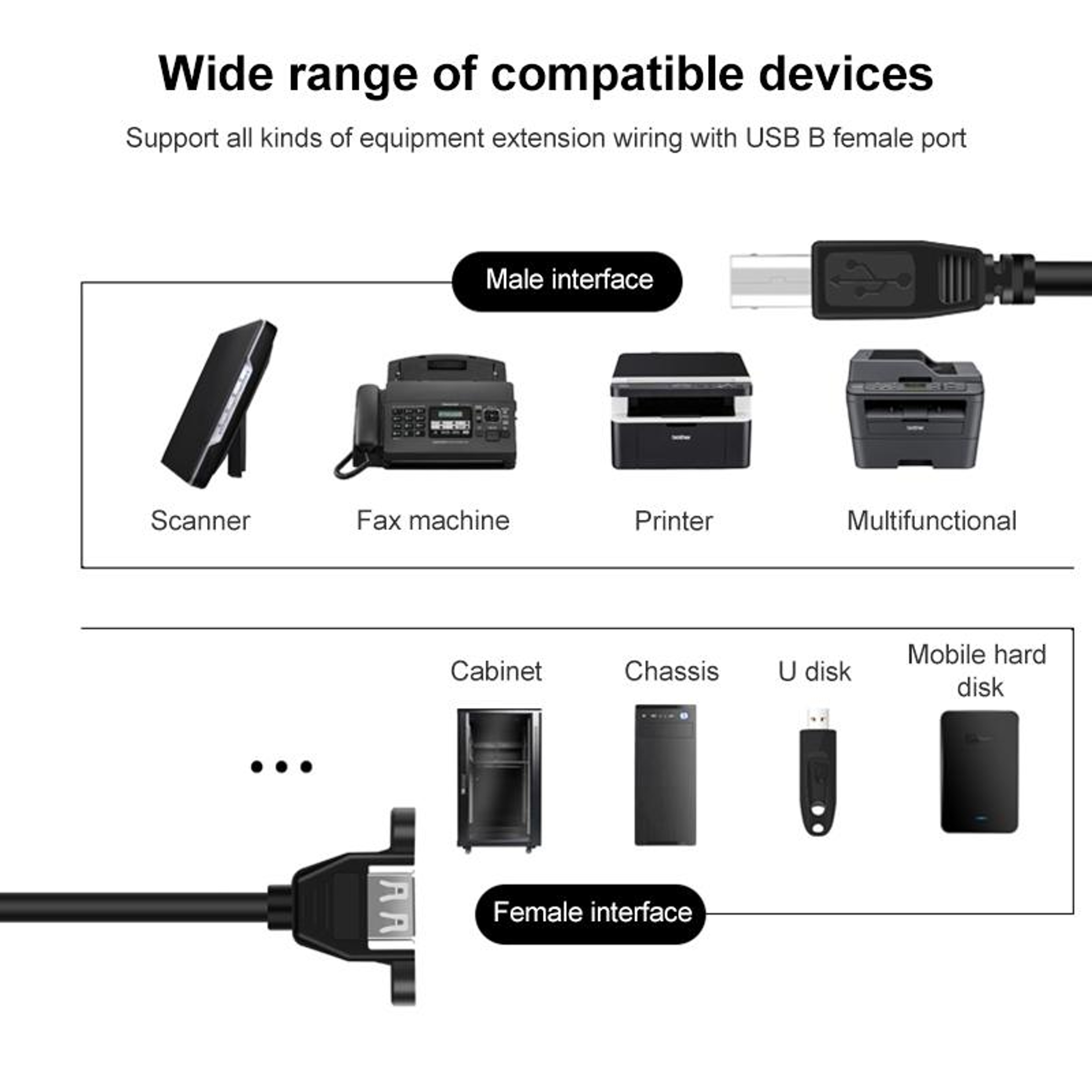 USB Printer Adapter Cable  USB B Male to USB Female for HP Dell Epson – view 4