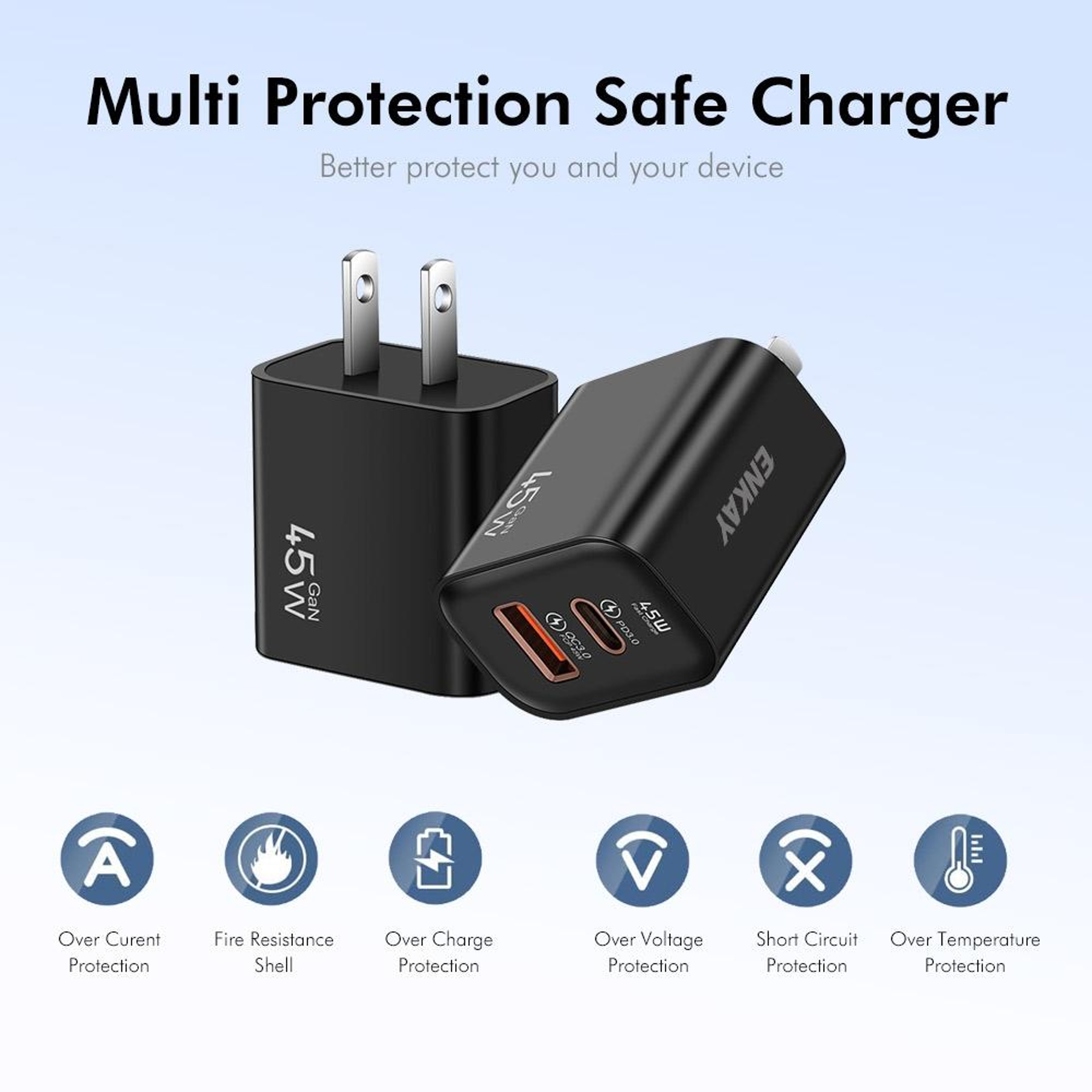 Dual Port USB C PD Quick Charger with US Plug – view 2