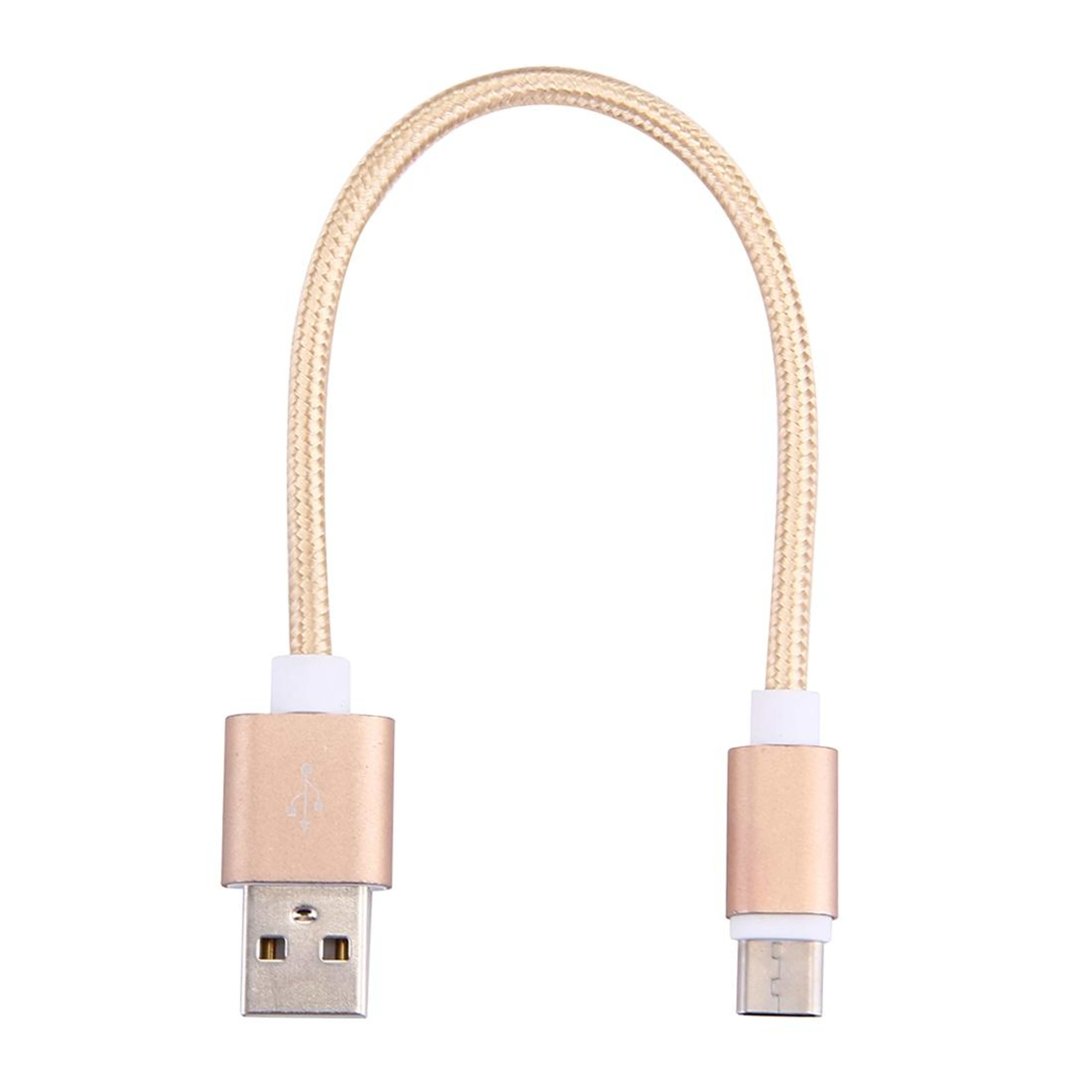 Premium Short USB C To USB A Charging Sync Cable Braided Gold 1