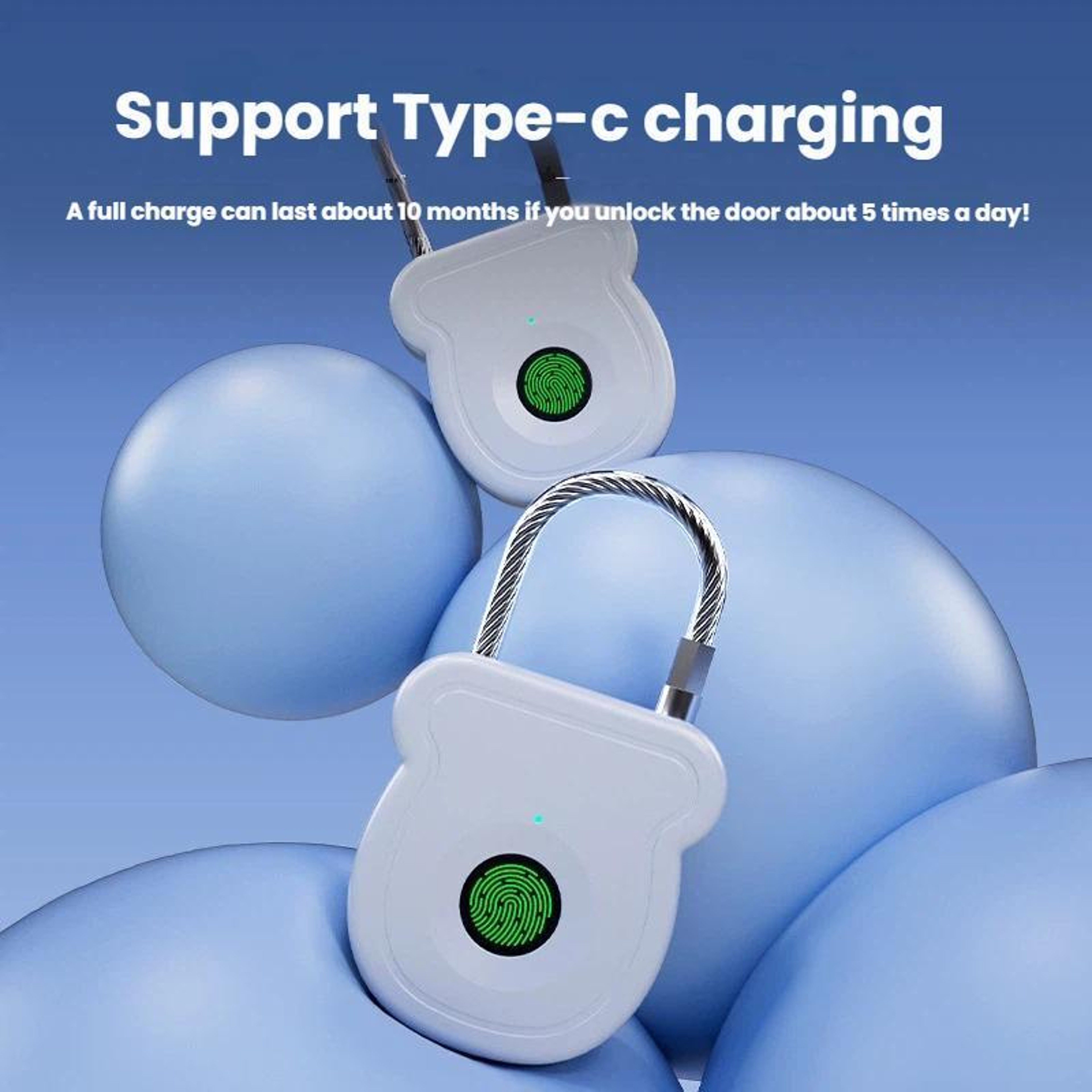 SecureTouch Smart Fingerprint Padlock with USB-C Charging & Electronic Key for Travel and Lockers – view 5