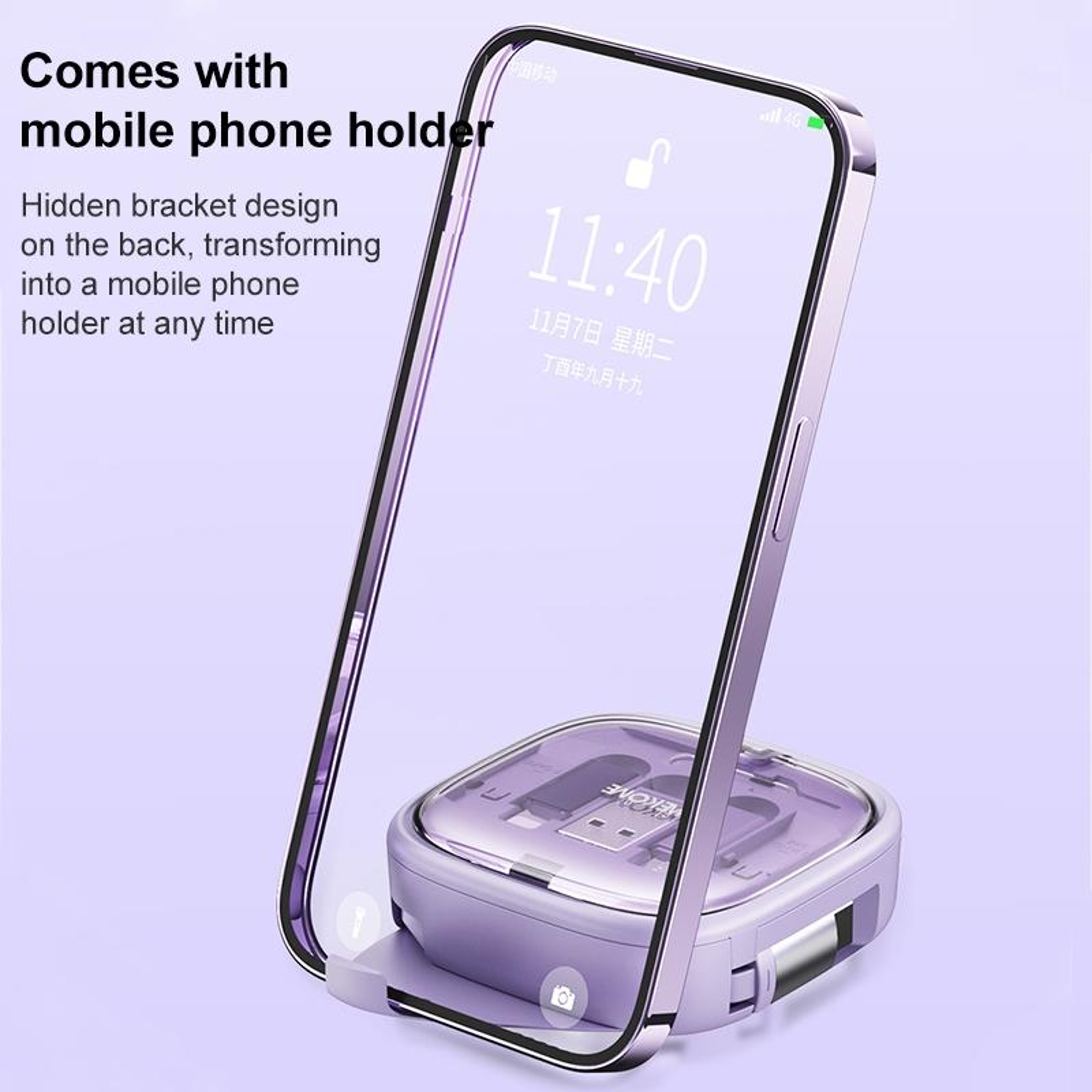 WK Pioneer 65W Multi Charging Cable Kit with Retractable USB-C Fast Charging & Phone Stand – view 8