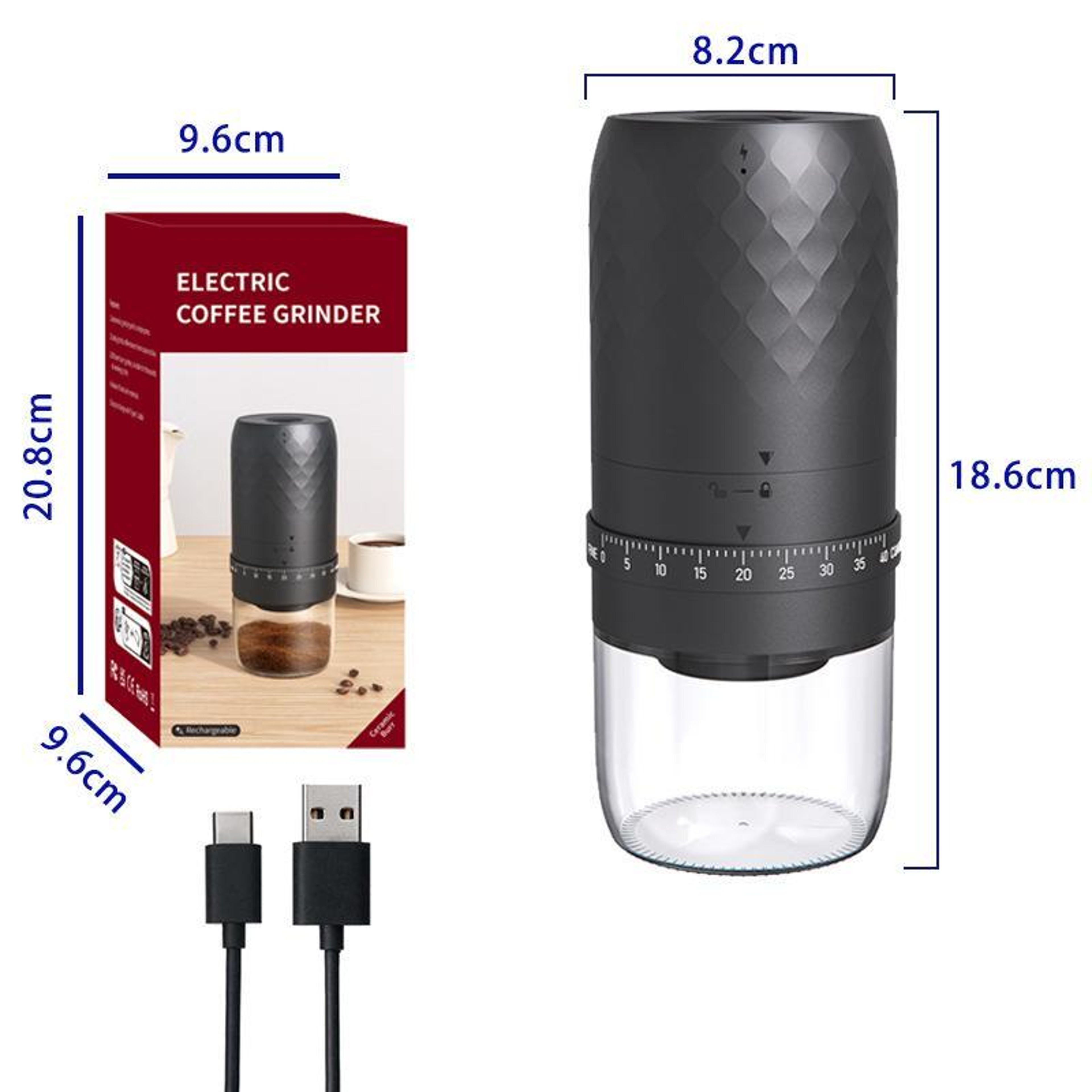 40-Setting Portable Electric Burr Coffee Grinder USB-C Rechargeable Ceramic Coffee Bean Grinder – view 3