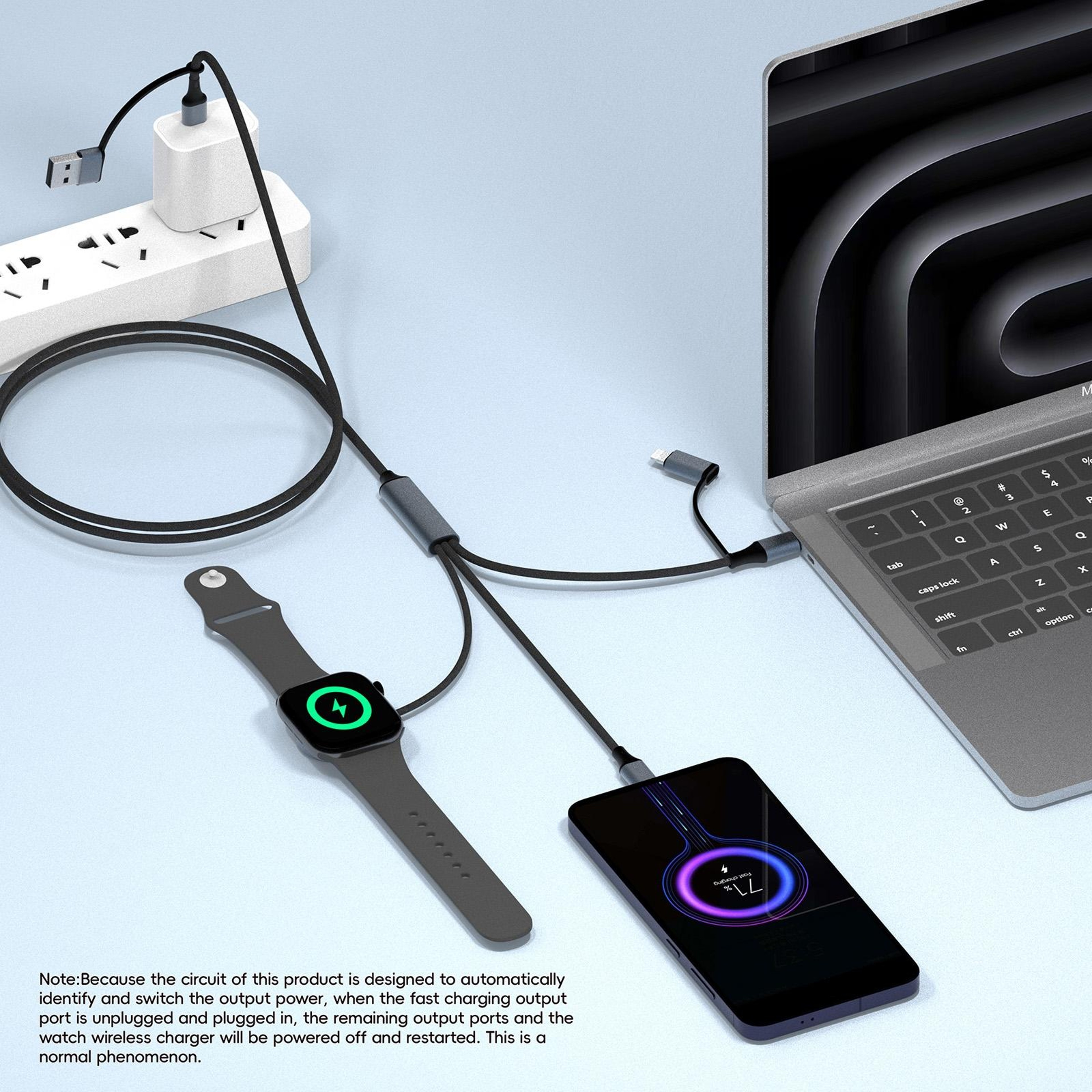PowerSync 100W 3-in-1 Fast Charging Cable with USB-C PD & Magnetic Watch Charger – view 10