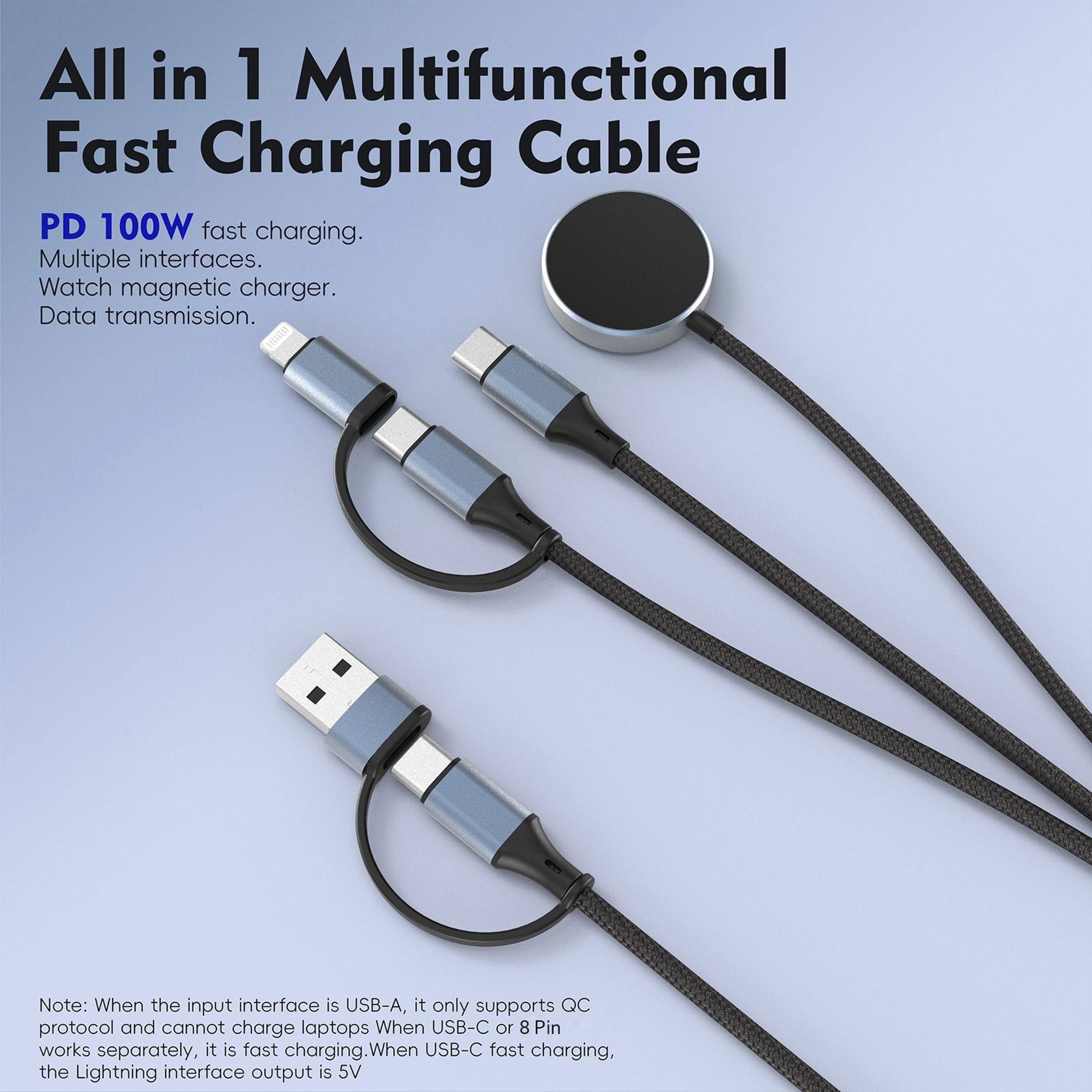 PowerSync 100W 3-in-1 Fast Charging Cable with USB-C PD & Magnetic Watch Charger – view 2