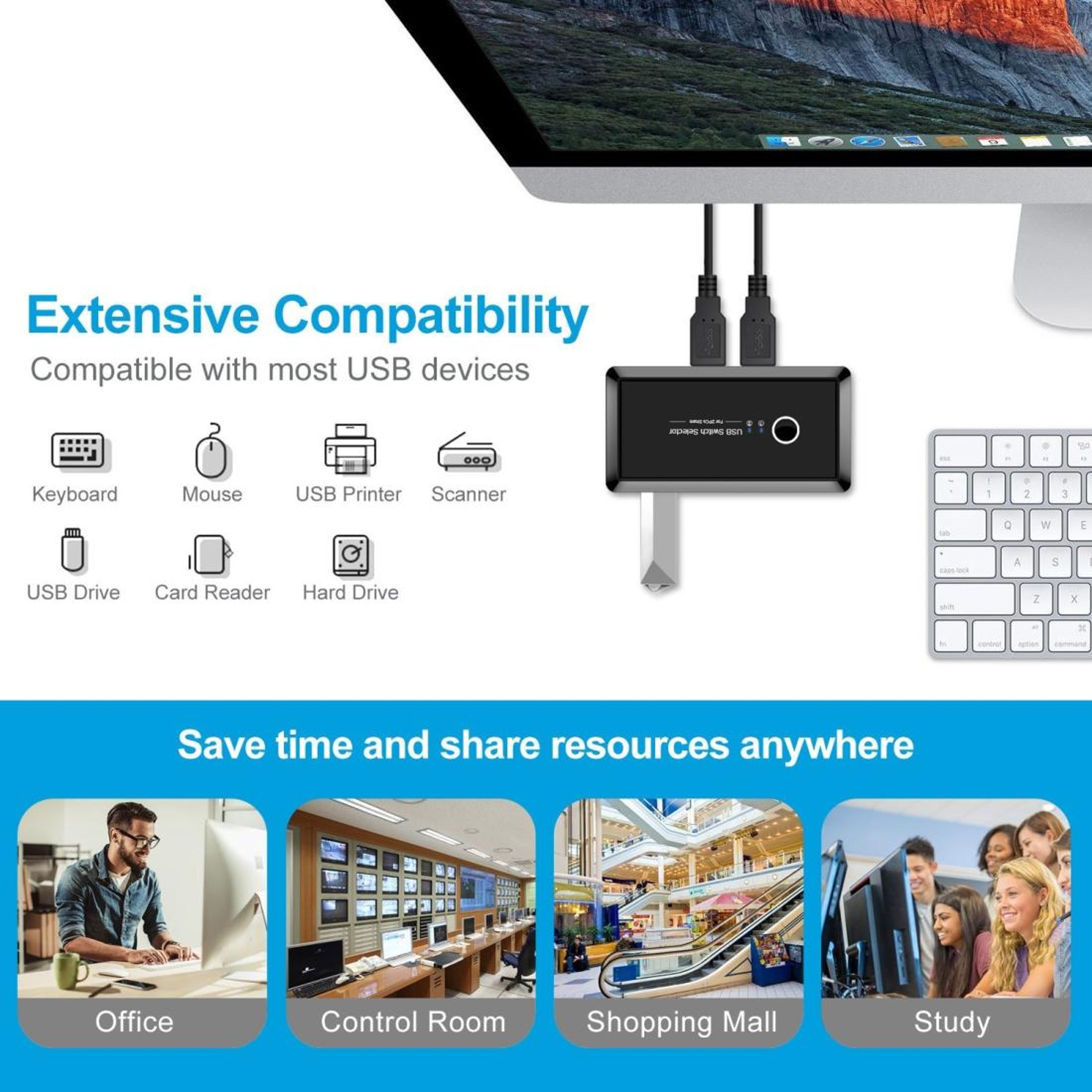 UK204V USB 3.0 Switch Selector 4-Port USB Sharing Switch for 2 Computers – view 6
