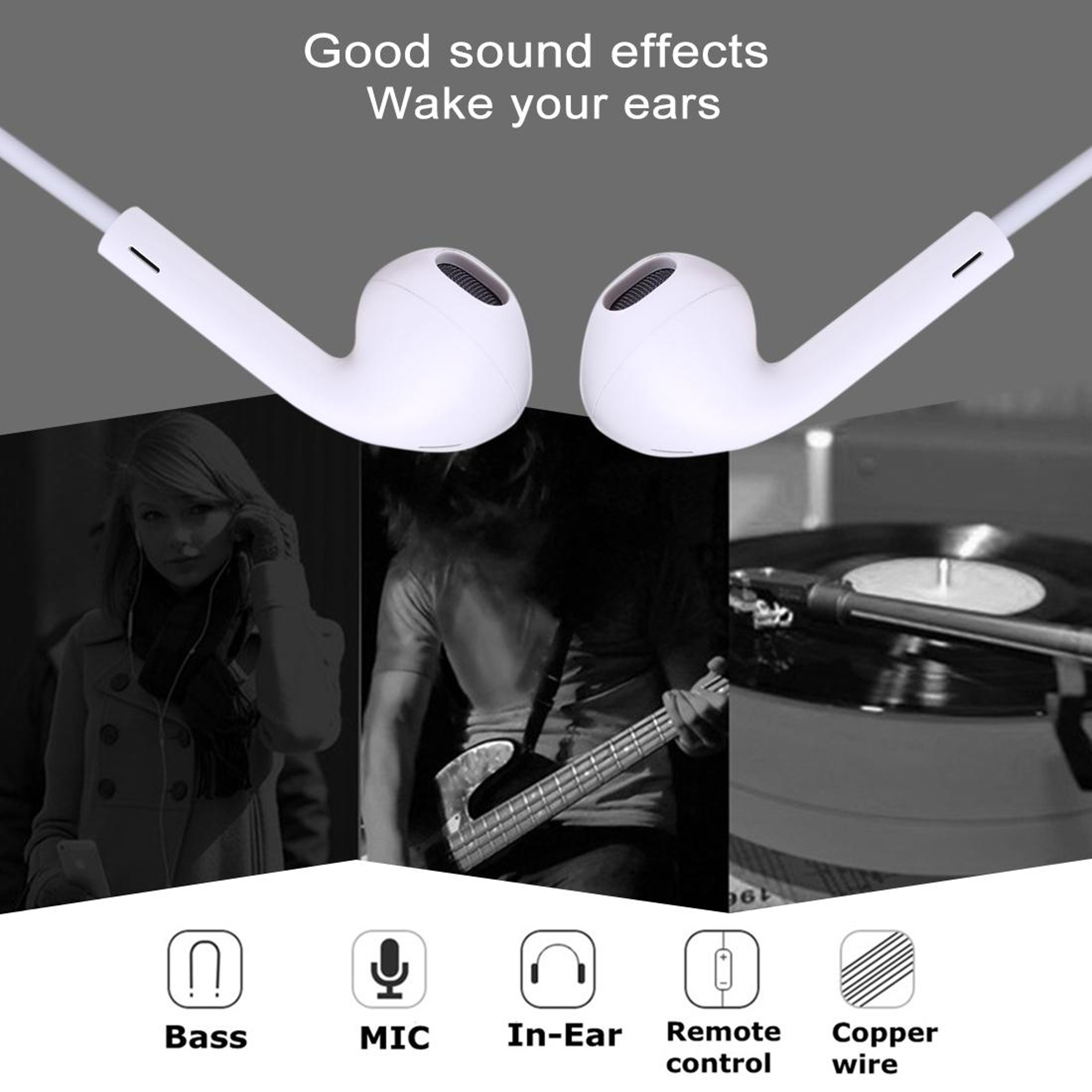 USB C Earphones with Mic Stereo Bass Type C Wired Earbuds (White) – view 6