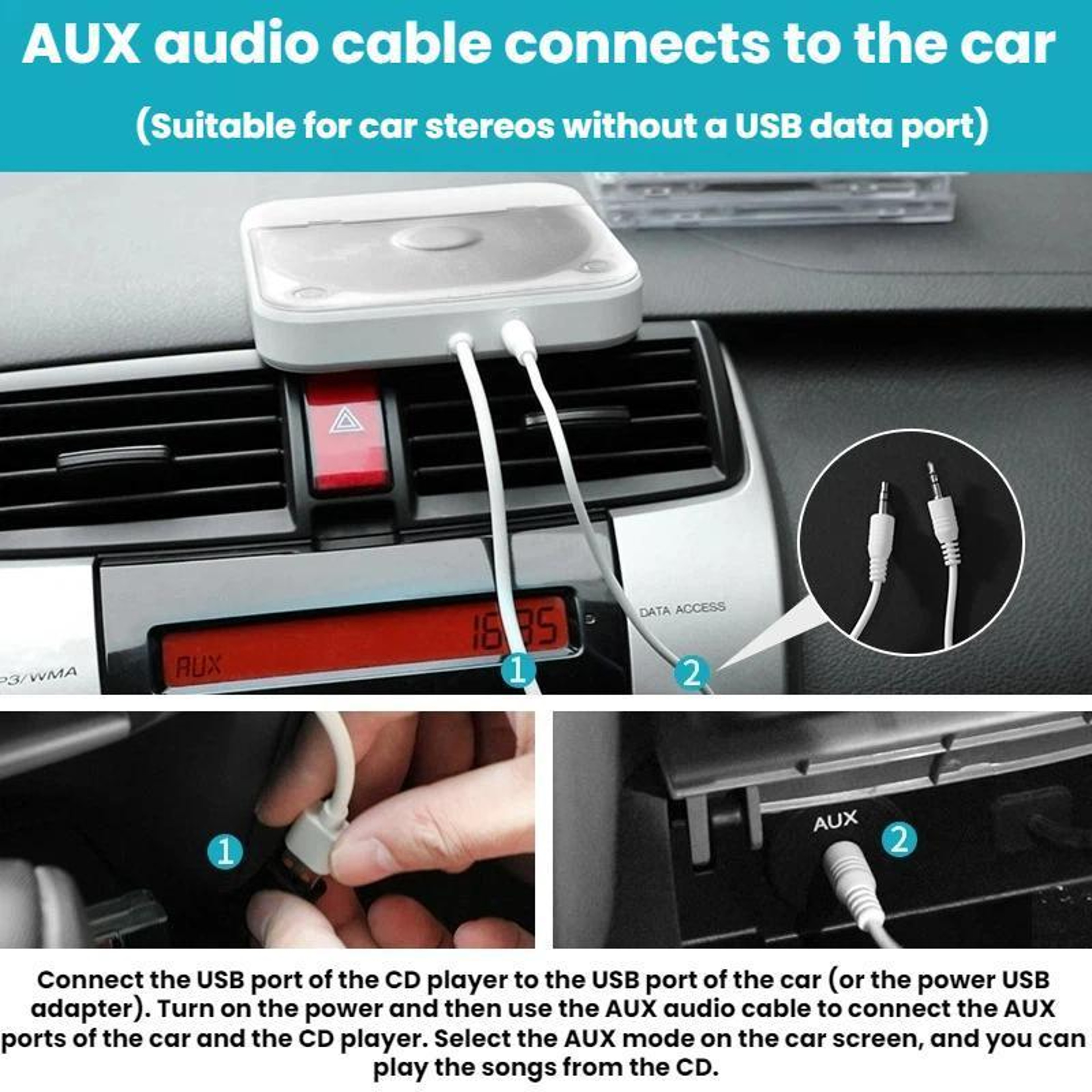 Compact USB Car CD Player External CD Player for Car with AUX Support – view 5
