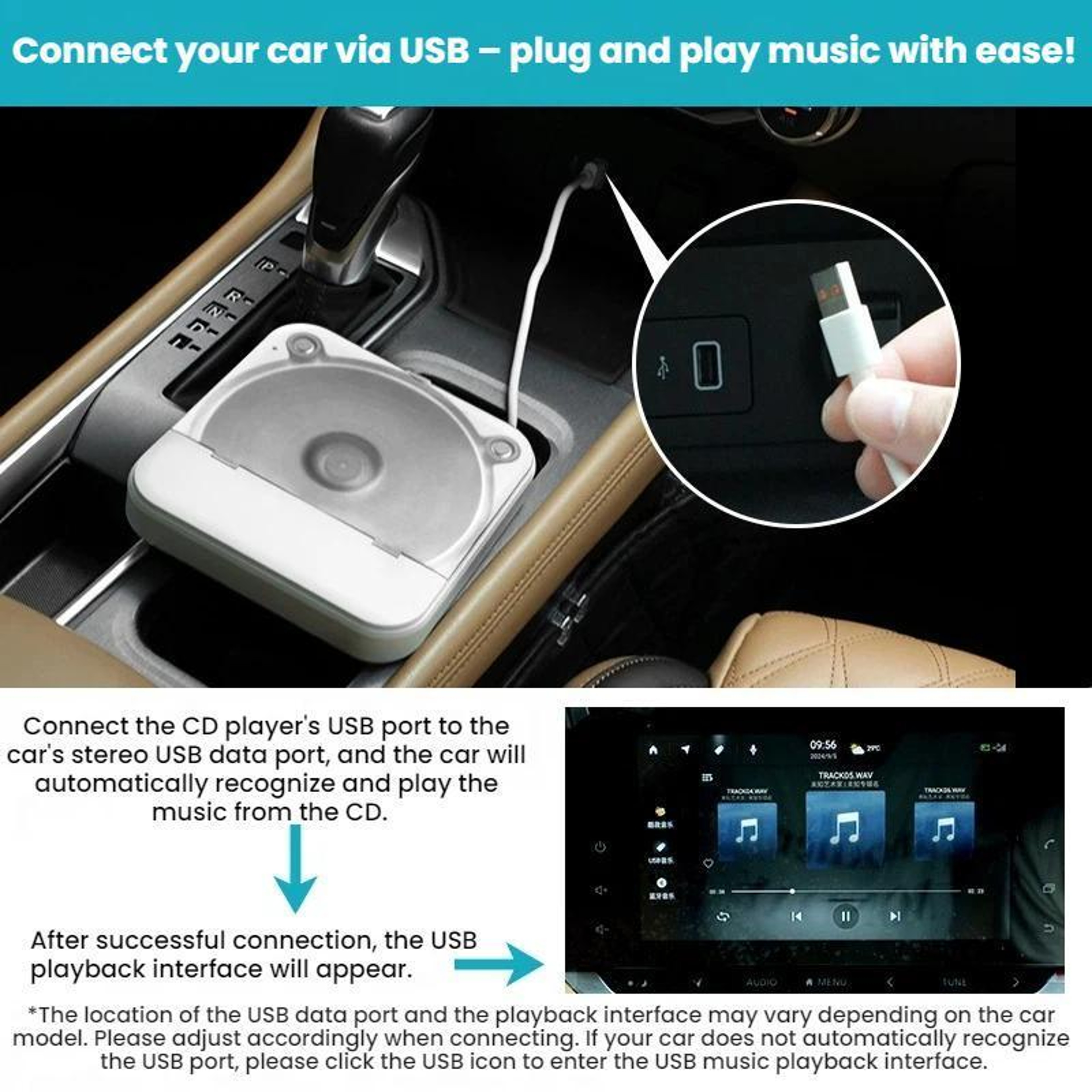 Compact USB Car CD Player External CD Player for Car with AUX Support – view 6