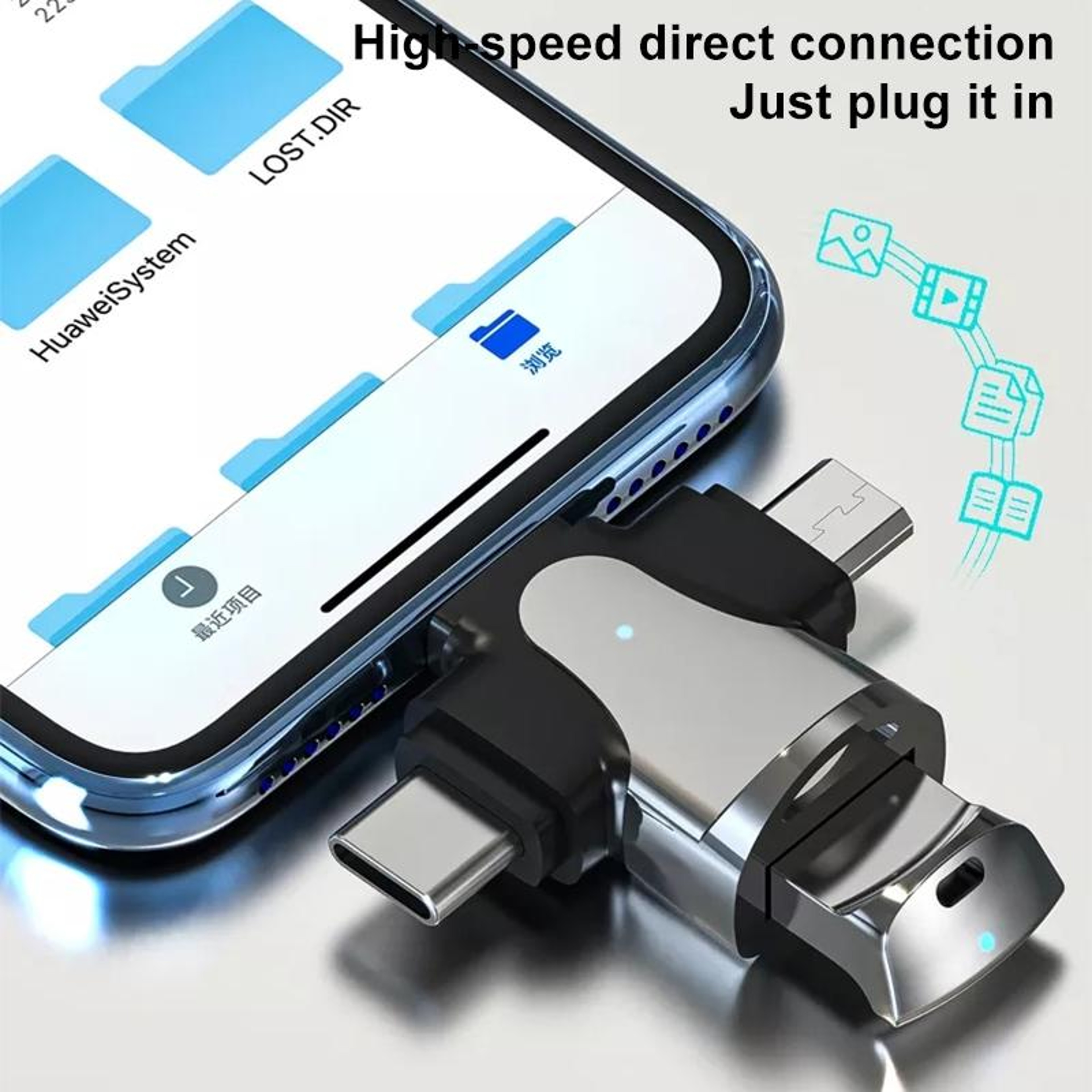 3-in-1 USB OTG Adapter for iPhone, USB-C & Micro USB Devices with USB 3.0 High-Speed Transfer – view 6