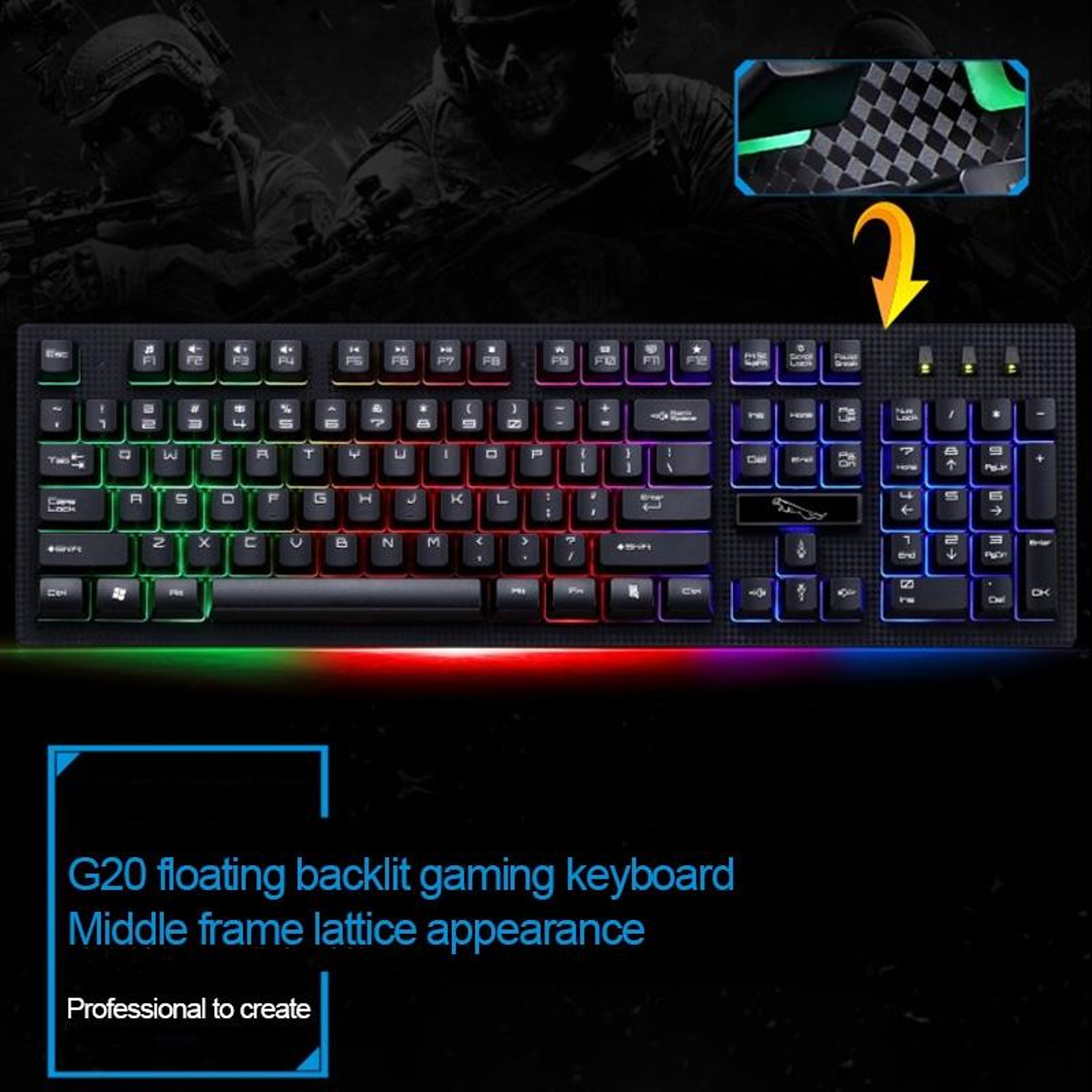 ZGB G20 RGB Gaming Keyboard 104-Key Wired Mechanical Feel Backlit Keyboard – view 9