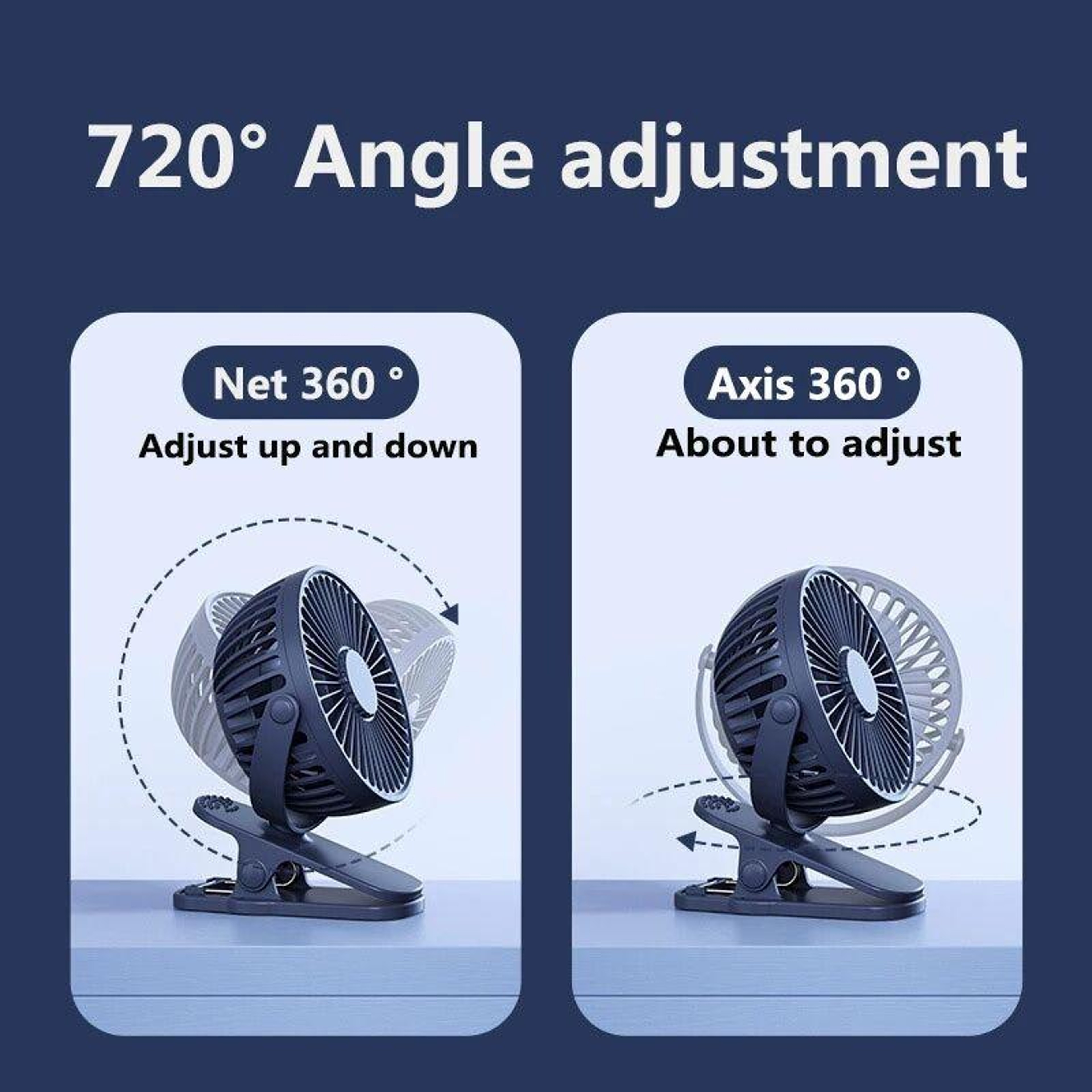 Portable USB Clip Fan with 360° Rotation, 3-Speed Cooling & Desktop Stand – view 6