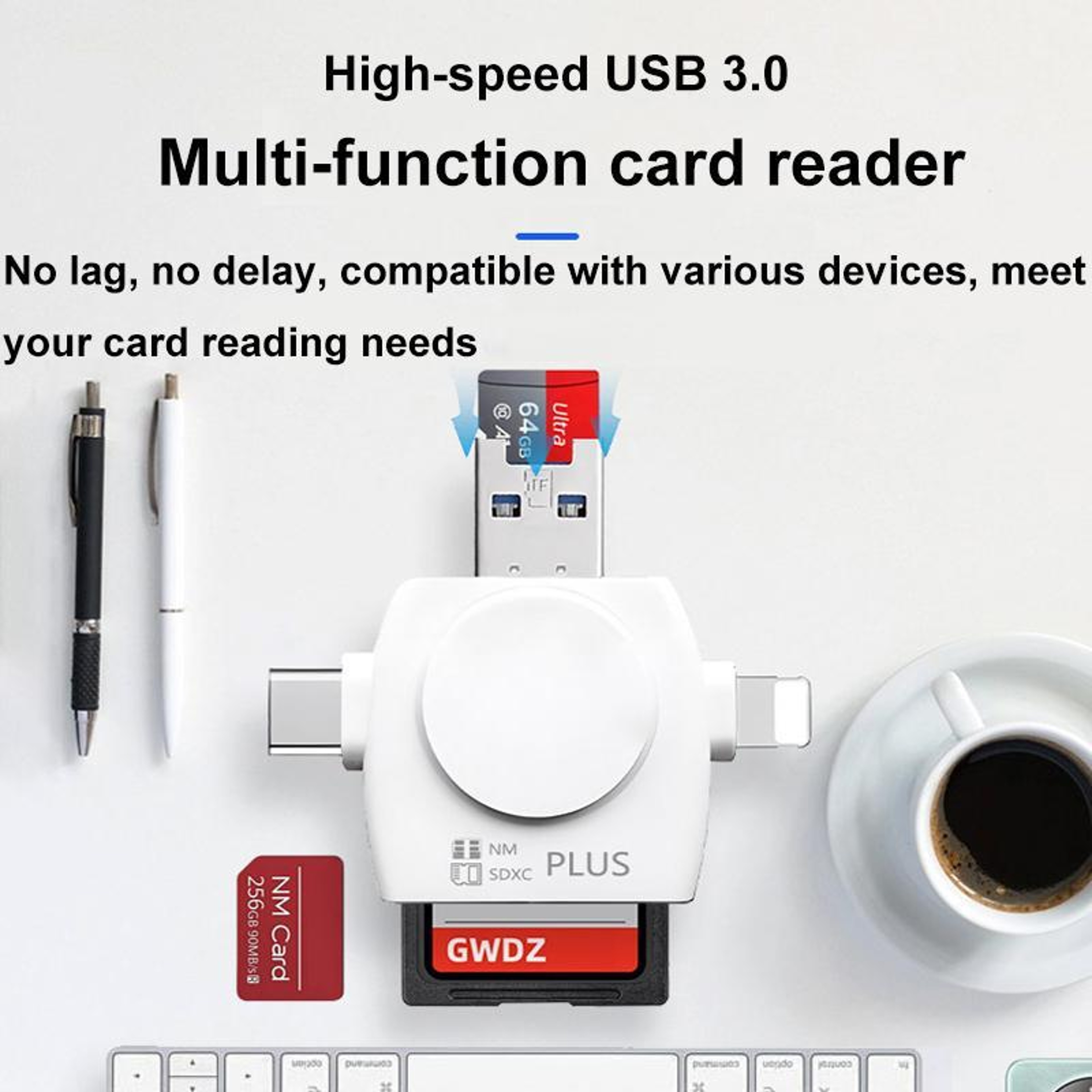 6-in-1 USB C Card Reader for iPhone, USB 3.0, SD, TF & NM Memory Cards – view 4