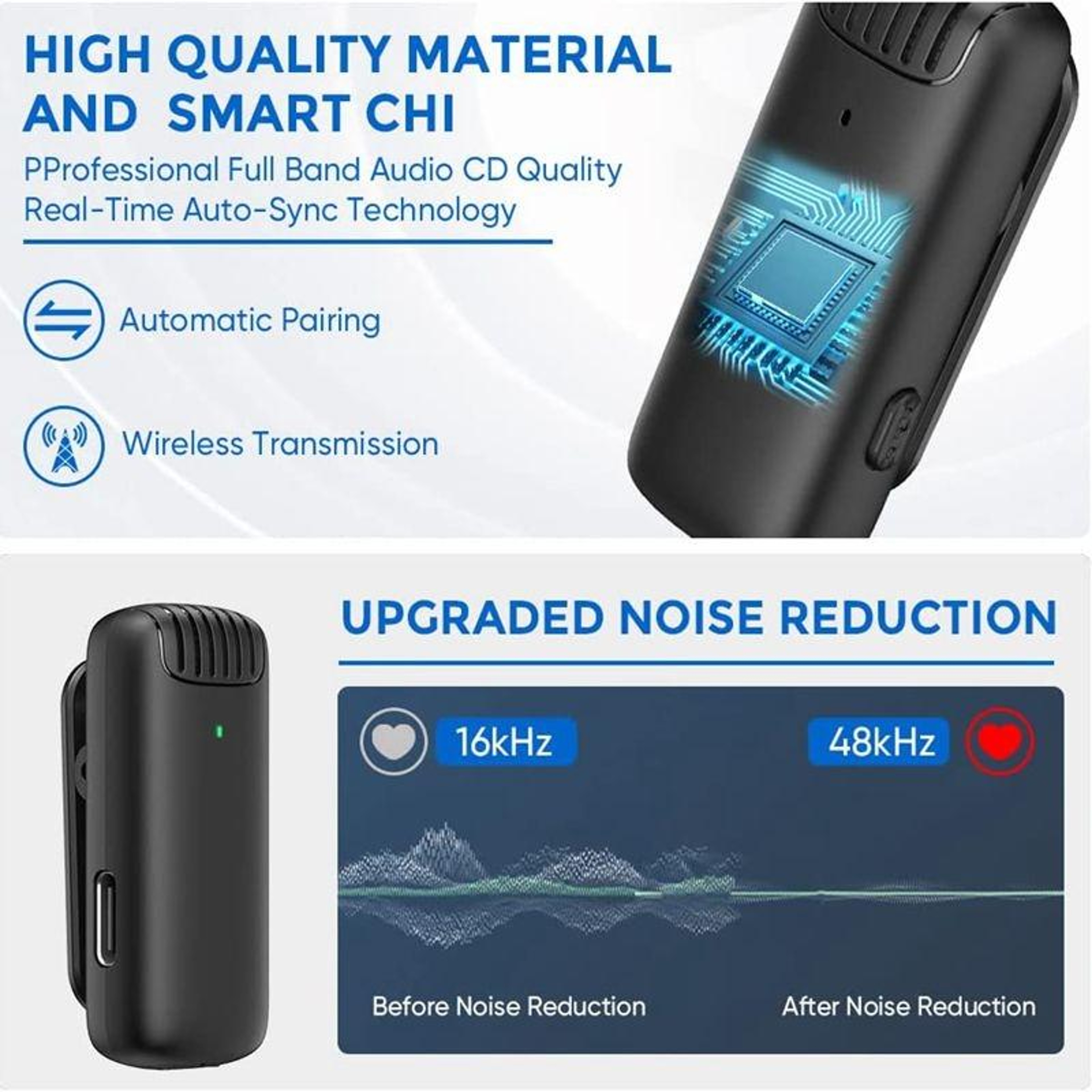 Dual Wireless Lavalier Microphone for USB-C Phones with Noise Cancellation & Charging Case – view 3
