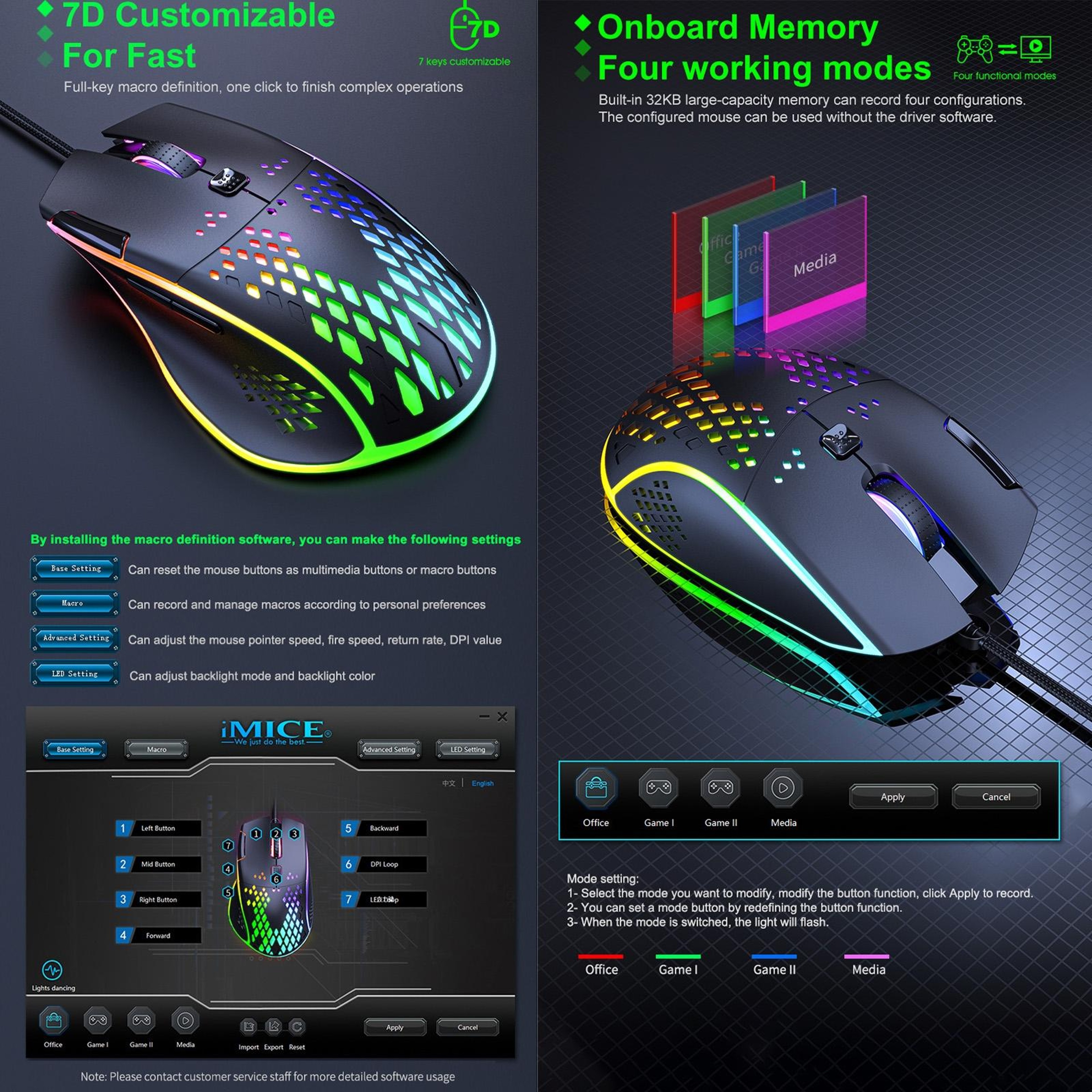 iMICE T97 RGB Gaming Mouse 7200 DPI Wired Programmable Mouse with 7 Buttons – view 3