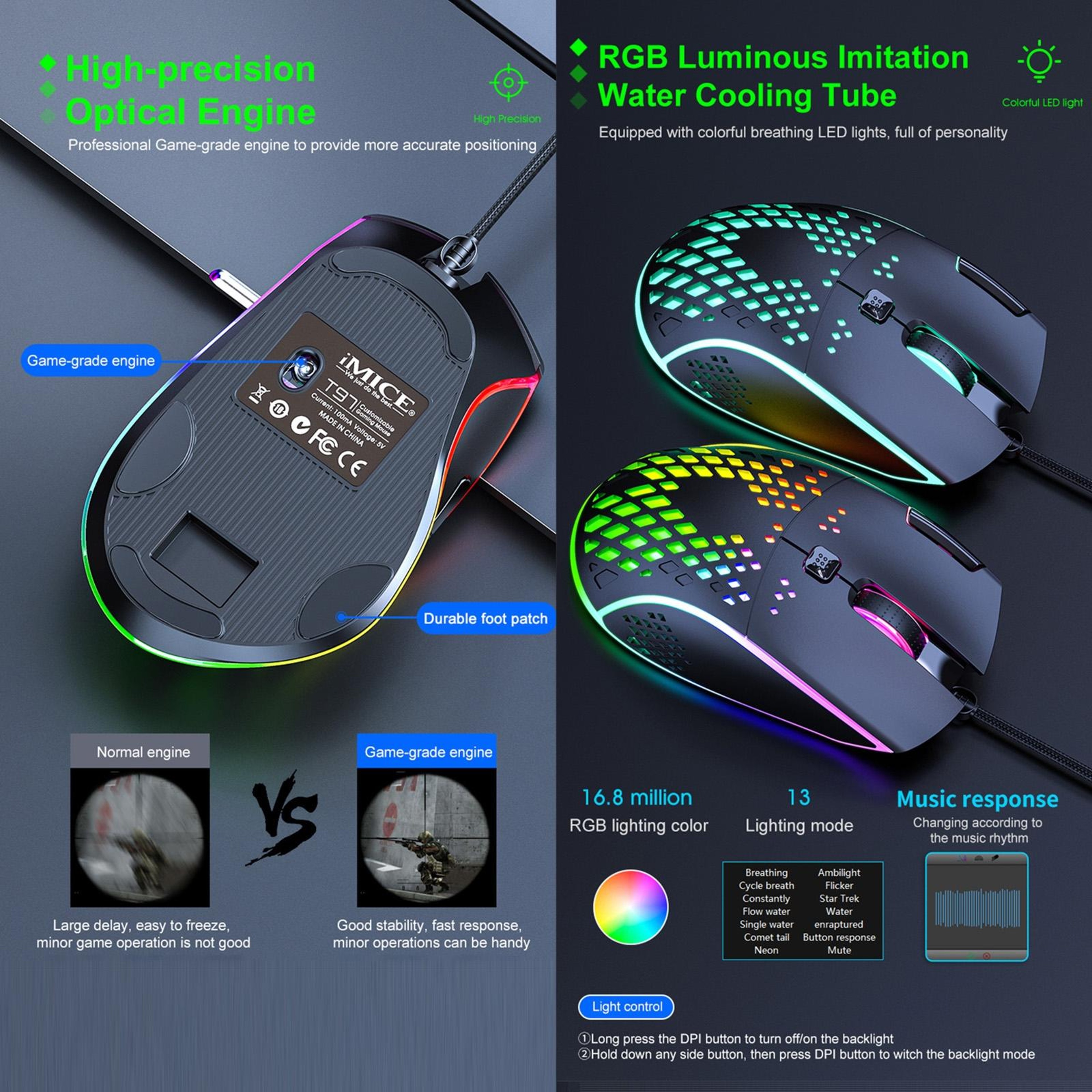 iMICE T97 RGB Gaming Mouse 7200 DPI Wired Programmable Mouse with 7 Buttons – view 5