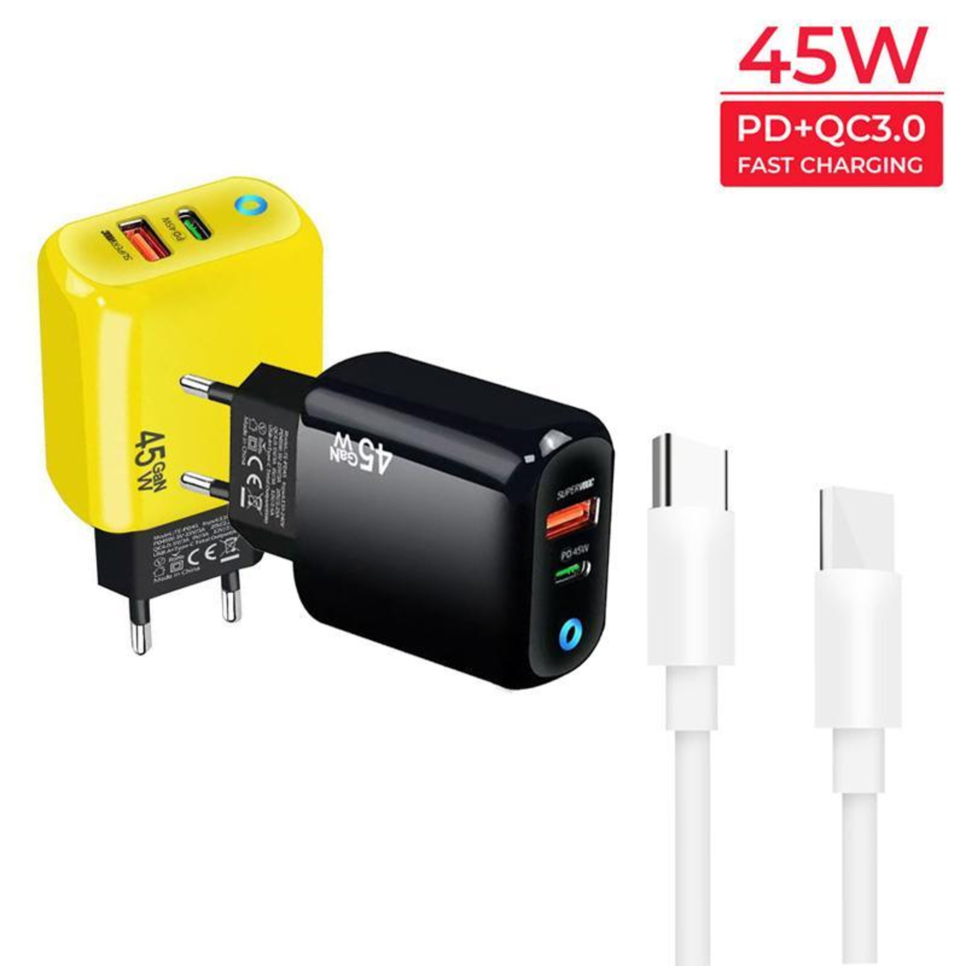 PowerCharge 45W GaN Charger with USB-C & USB-A Fast Charging Cable Set – view 3