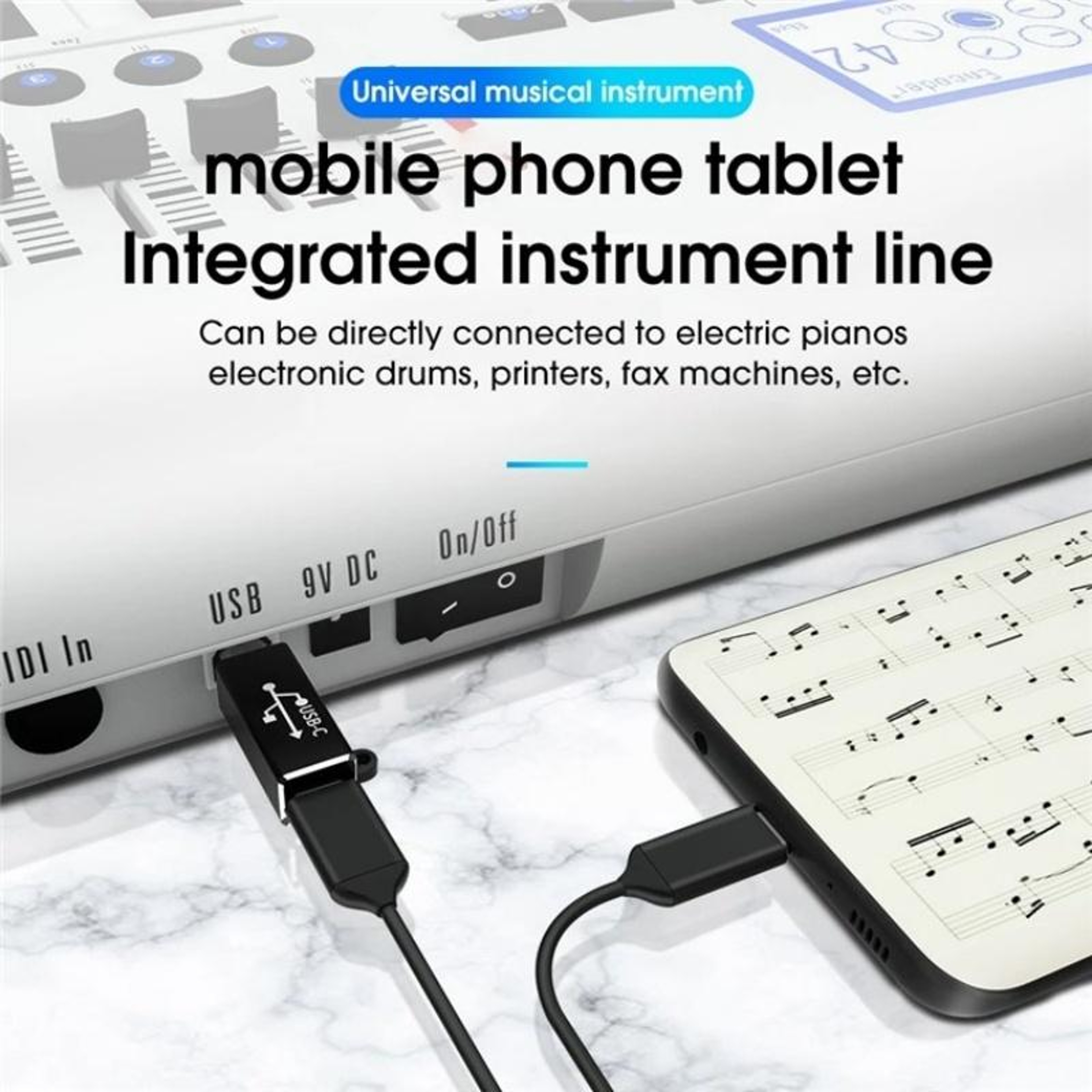 USB-C to MIDI Adapter for Electric Piano Keyboard Plug and Play MIDI Interface – view 6