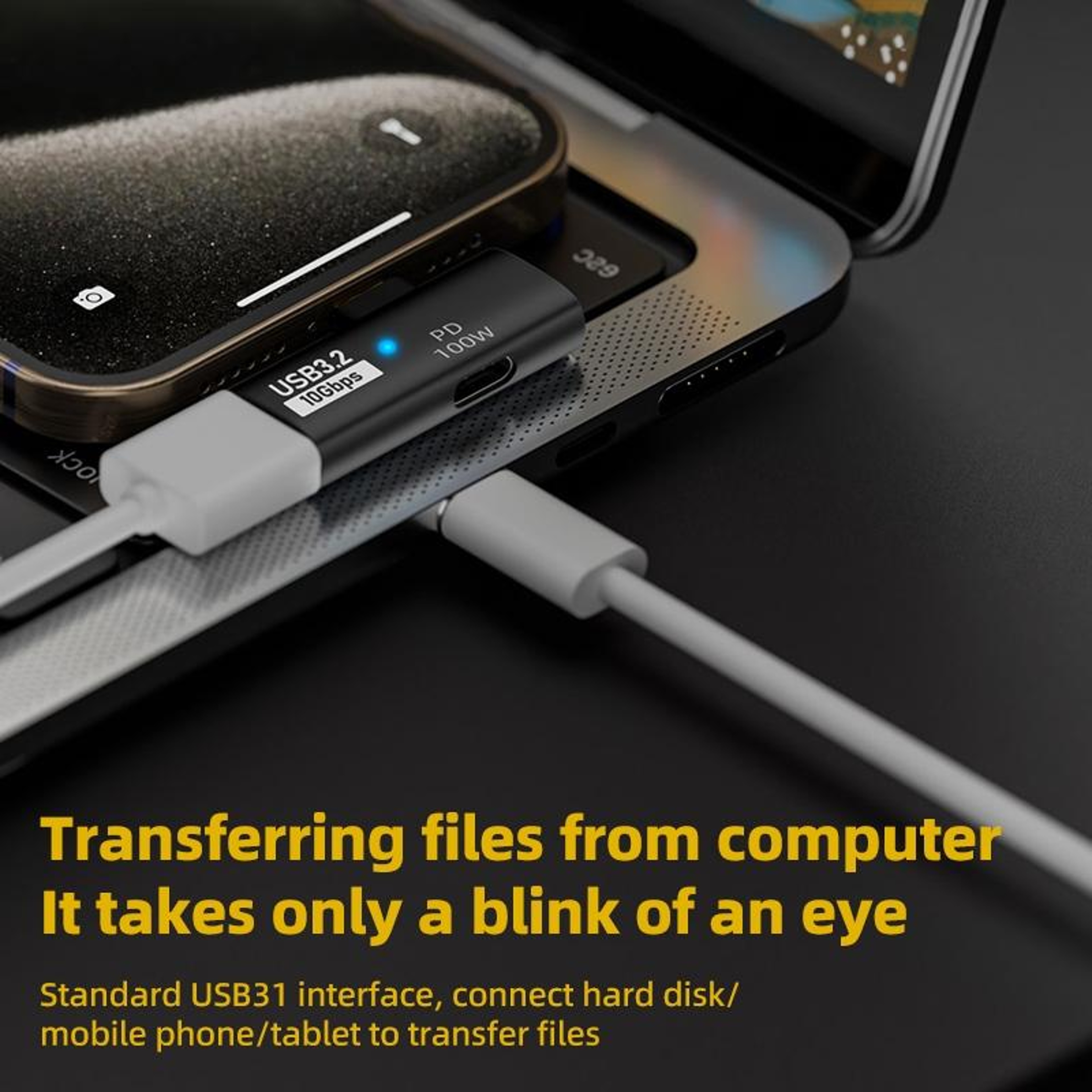 2-in-1 10Gbps PD100W USB-C Side-Bend Hub Adapter for Fast Charging & Data Transfer – view 5