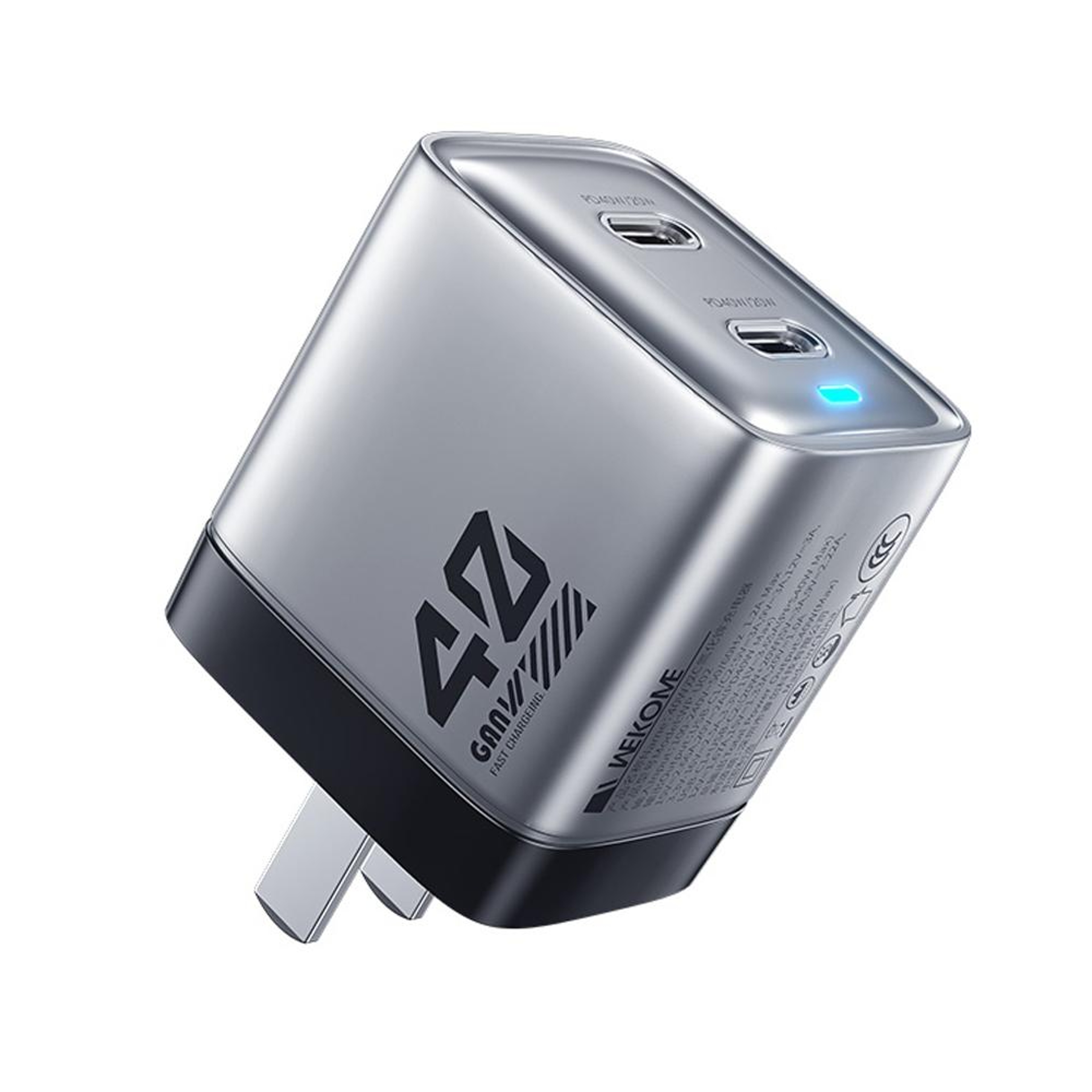 WK WP-U02 40W GaN Dual USB-C Fast Charging Power Adapter Silver – view 1