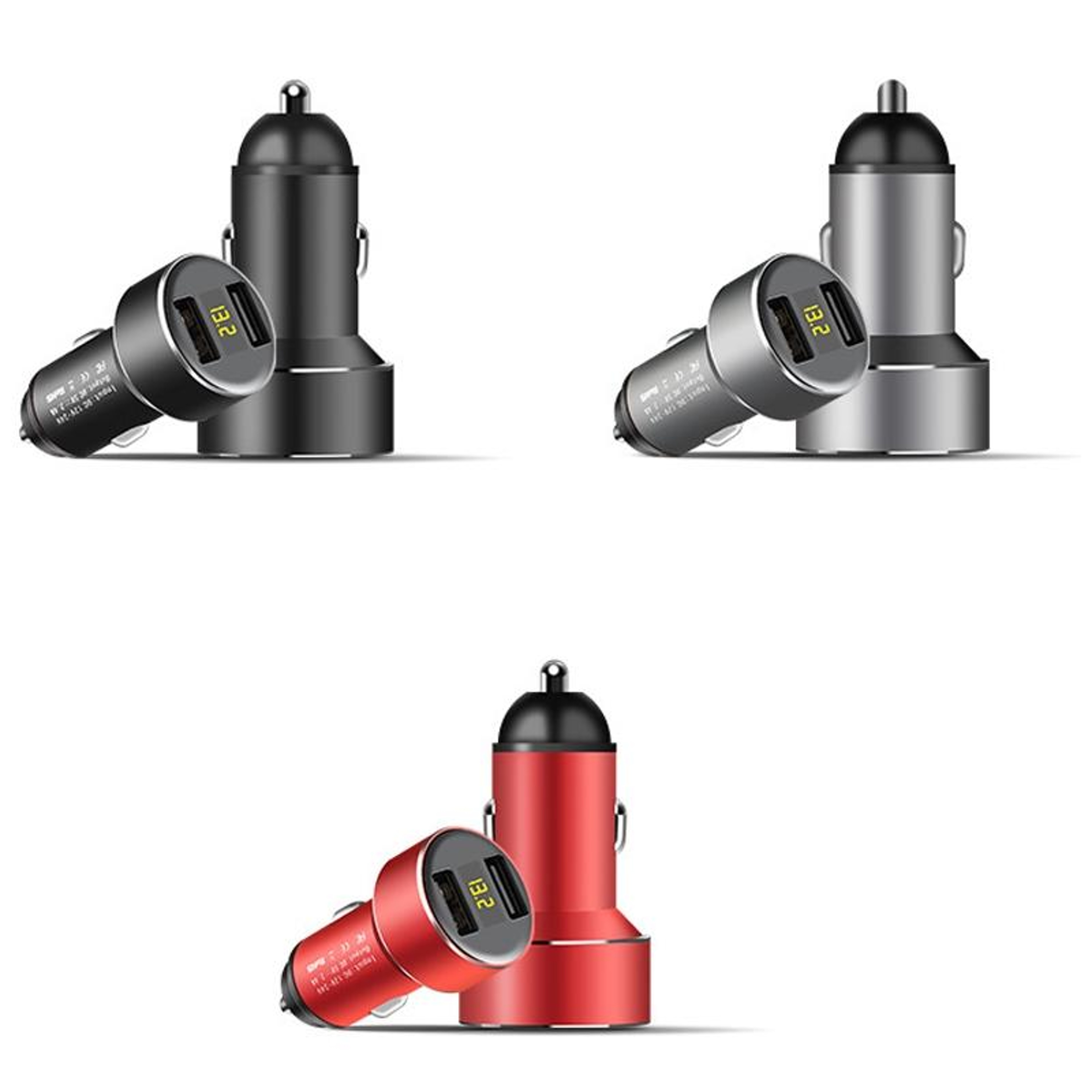 Mini Dual USB Digital Display Car Charger 12V24V Fast Charging Adapter Red 1