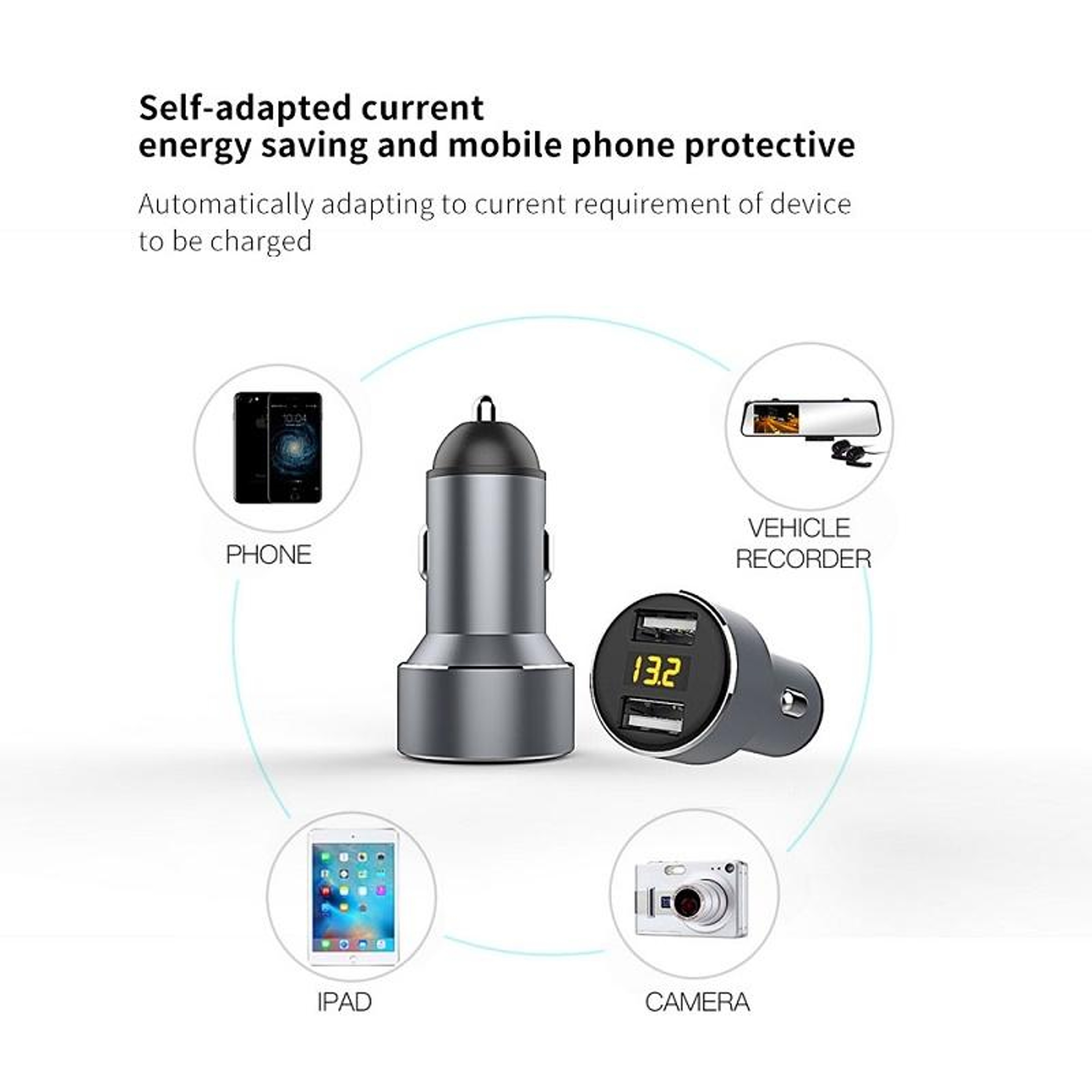 Mini Dual USB Digital Display Car Charger 12V24V Fast Charging Adapter Red 2