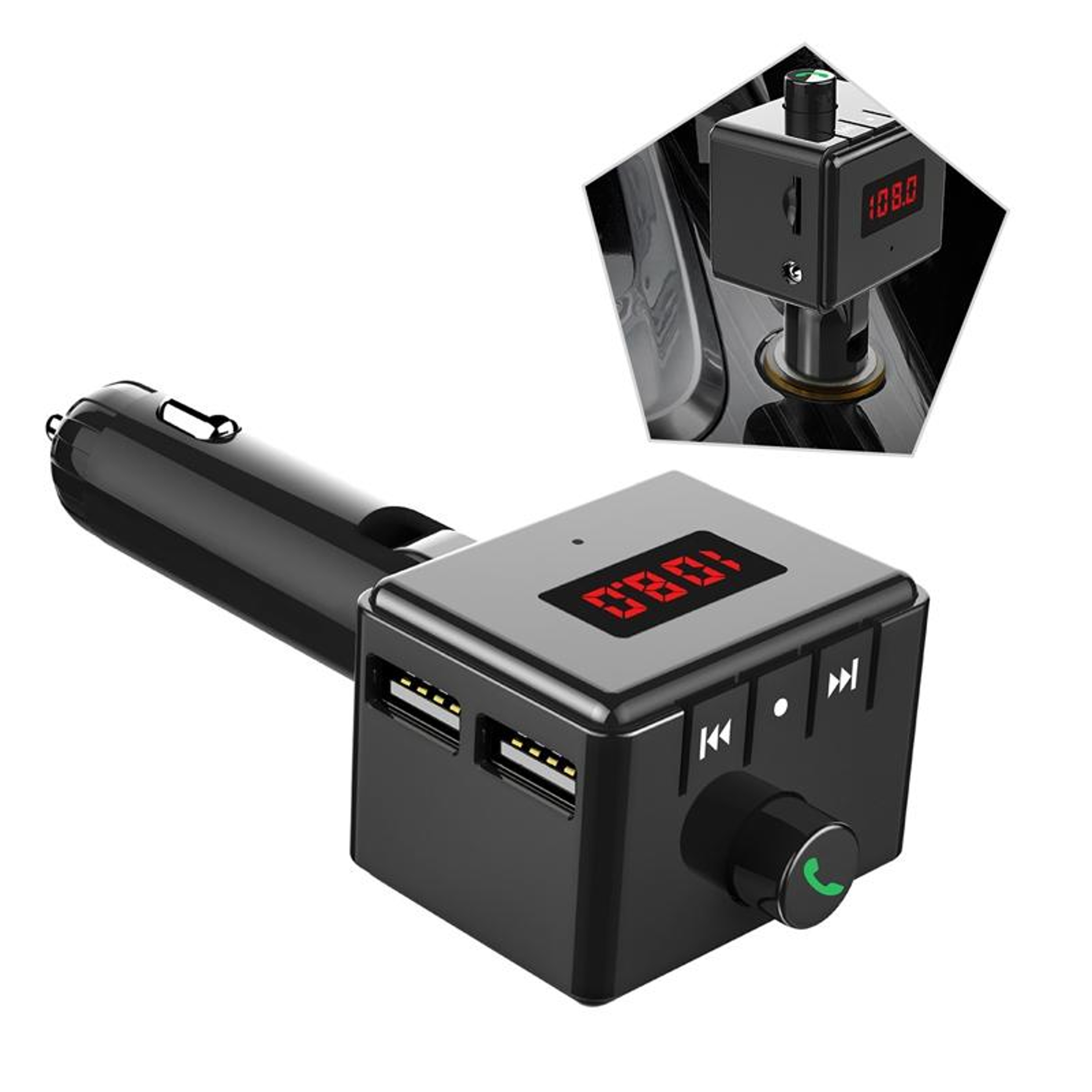 BS6 Wireless Bluetooth FM Transmitter Car Adapter with AUX MP3 Player & USB Charger – view 3