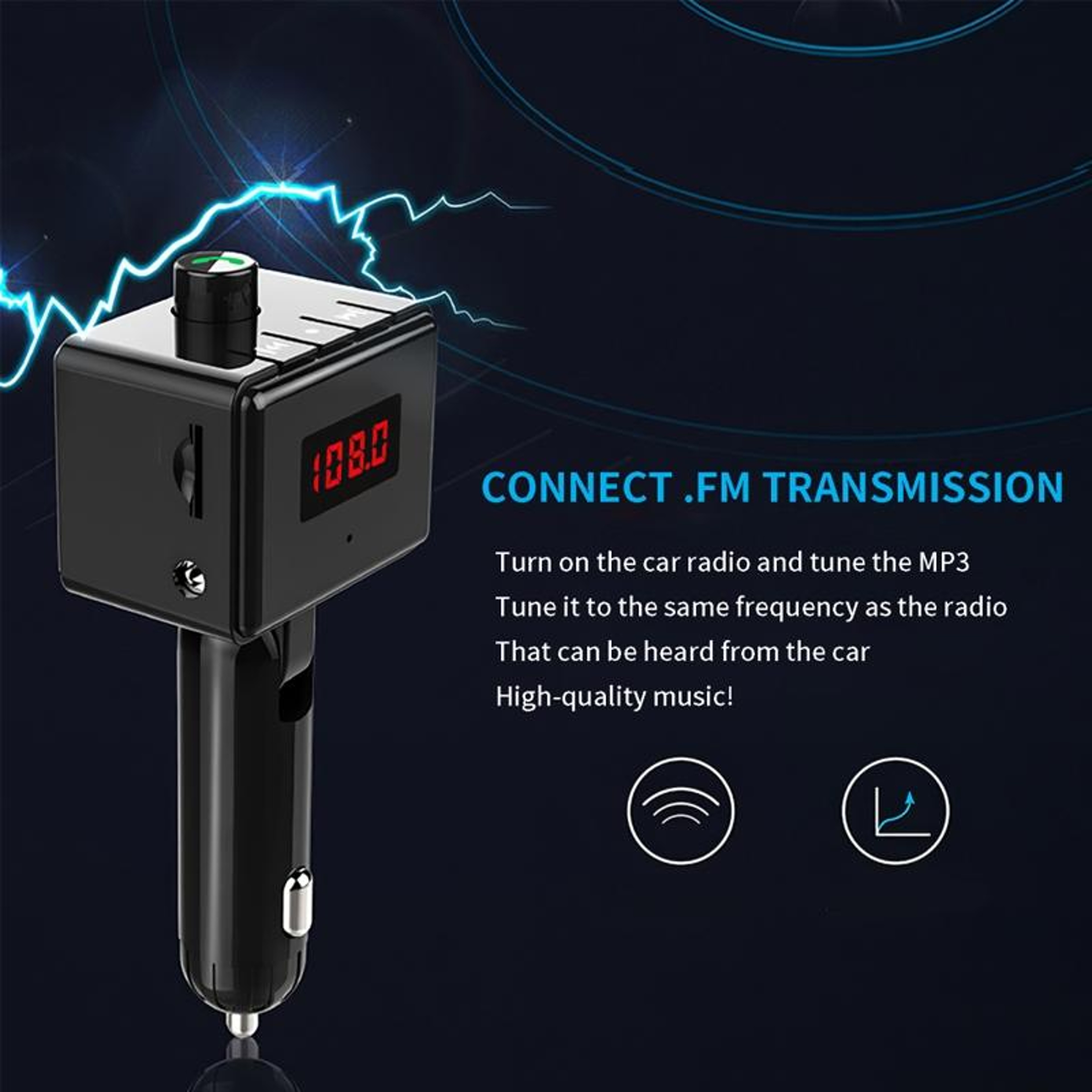 BS6 Wireless Bluetooth FM Transmitter Car Adapter with AUX MP3 Player & USB Charger – view 6