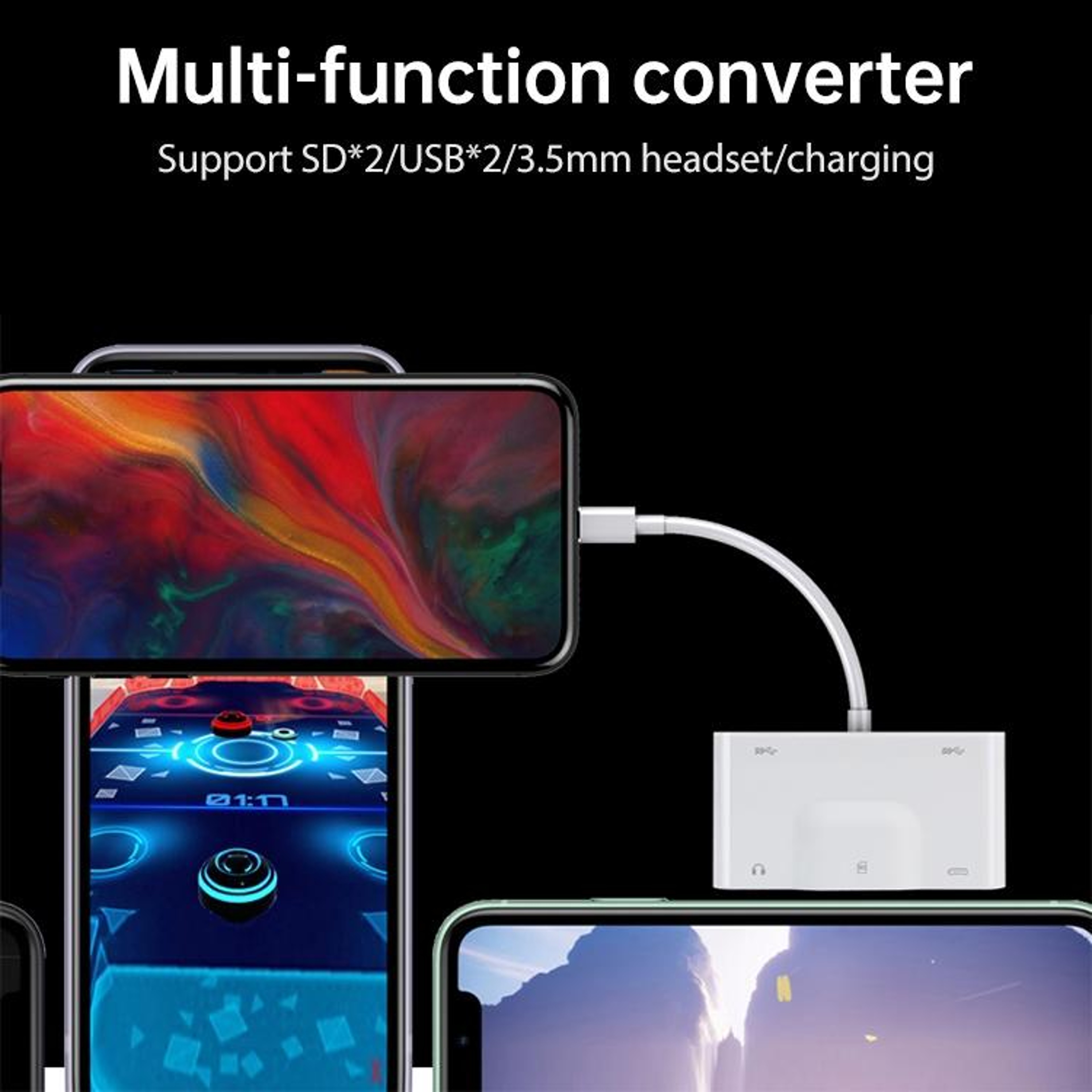 6-in-1 Lightning Camera Adapter with Dual USB, SD Card Reader & Audio Charging Hub for iPhone and iPad – view 8