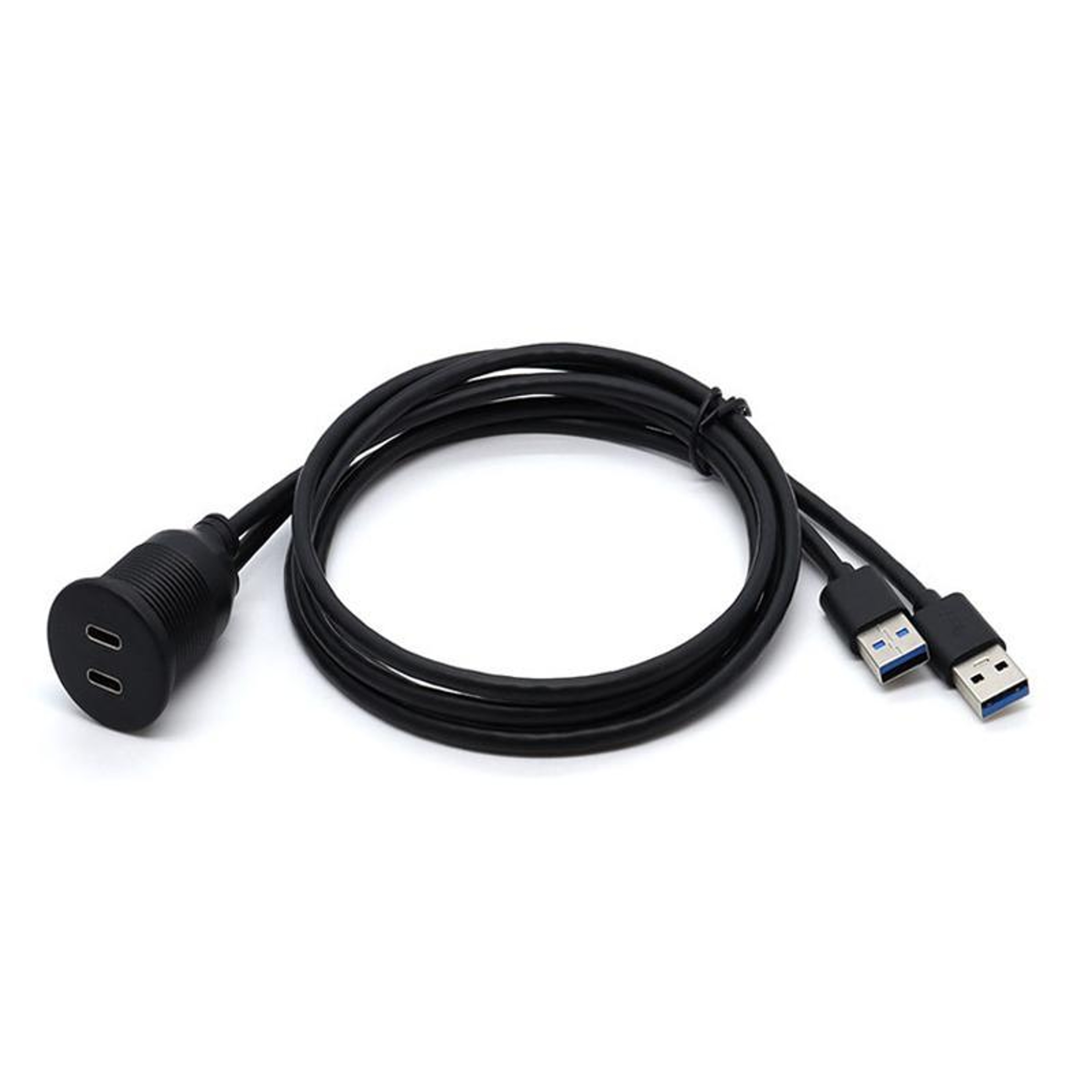 Dual Type-C Waterproof USB Panel Mount Extension Cable for Car, Boat & Motorcycle 1m – view 1