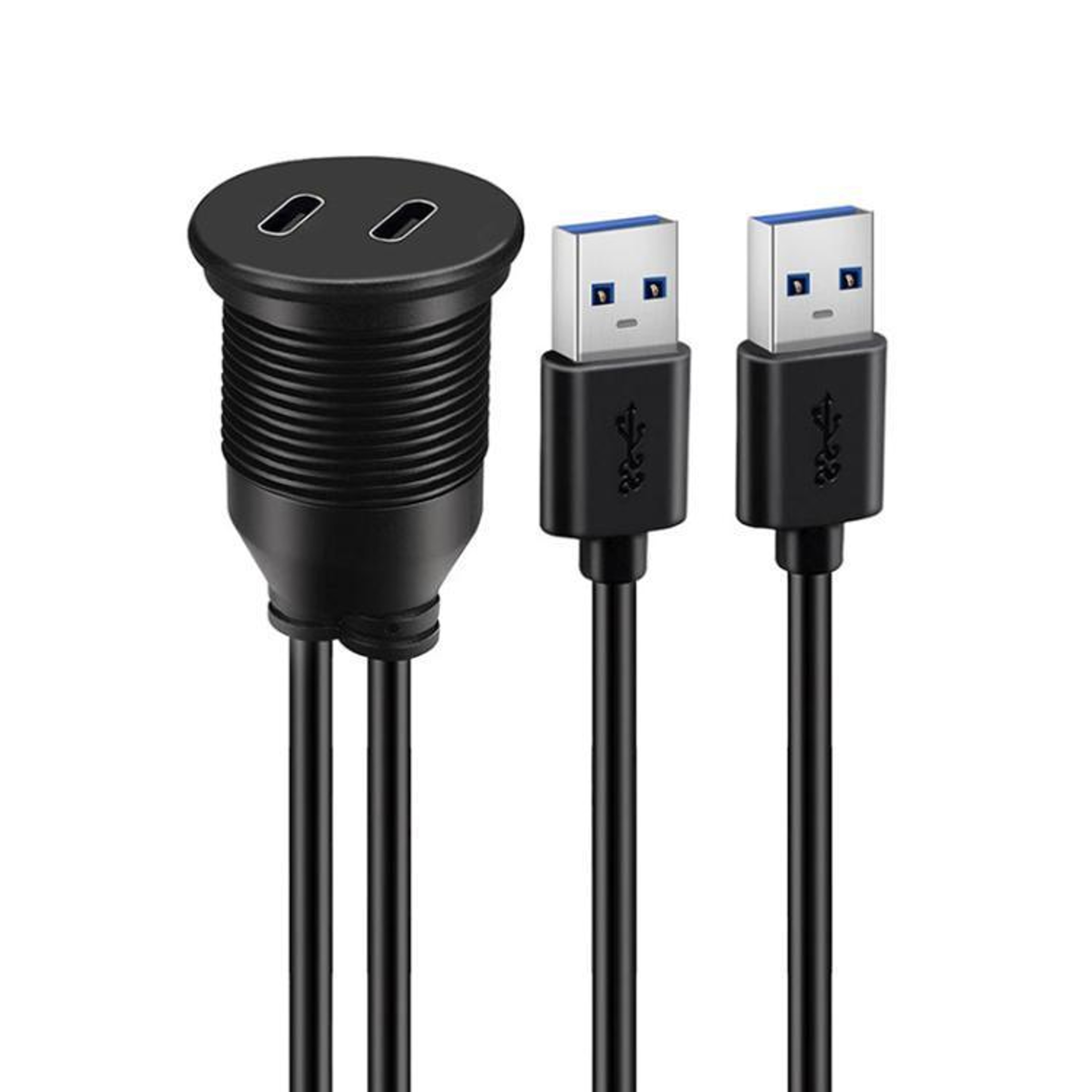 Dual Type-C Waterproof USB Panel Mount Extension Cable for Car, Boat & Motorcycle 1m – view 3