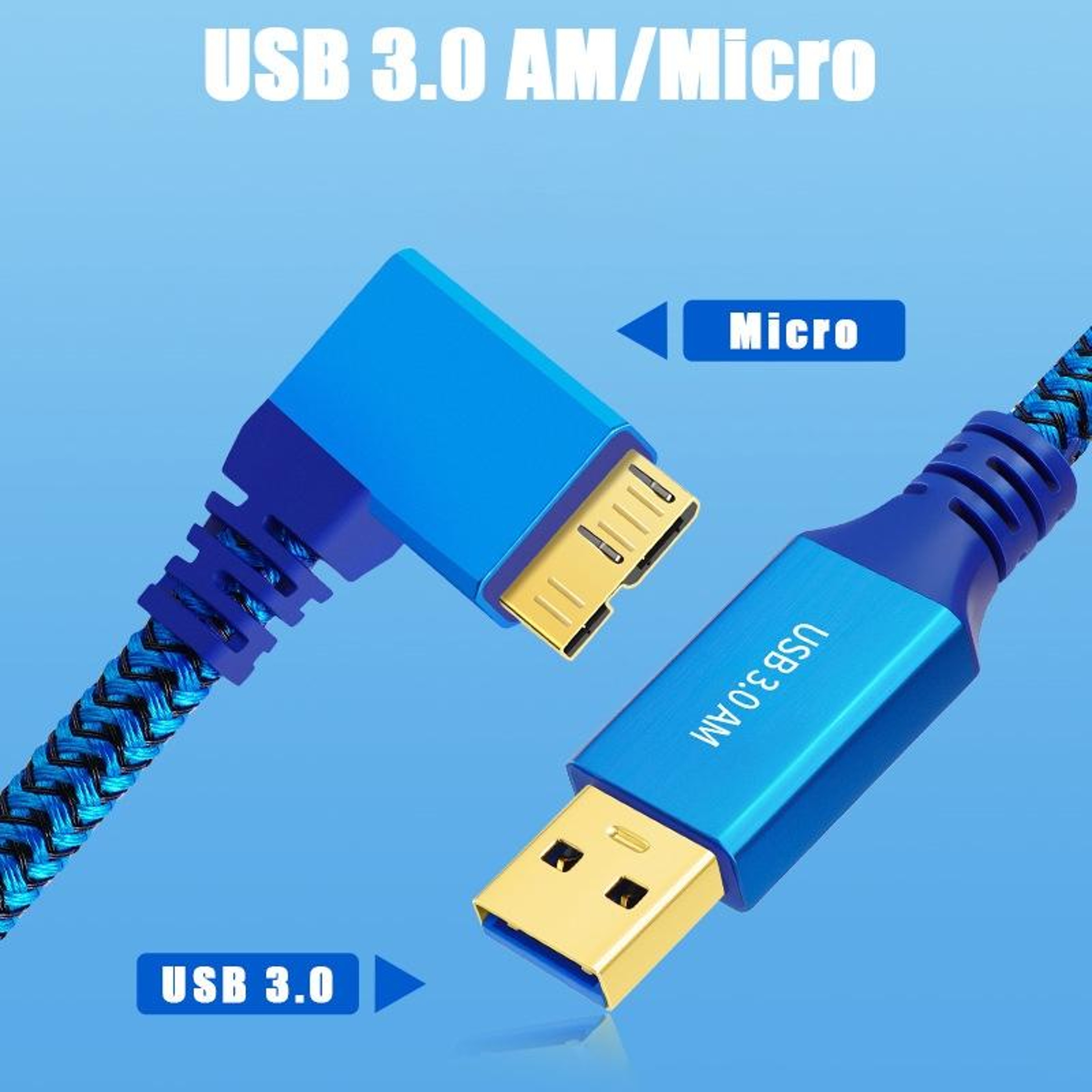 USB 3.0 Micro B Cable 1M Nylon Braided External Hard Drive Data Transfer Cable – view 5