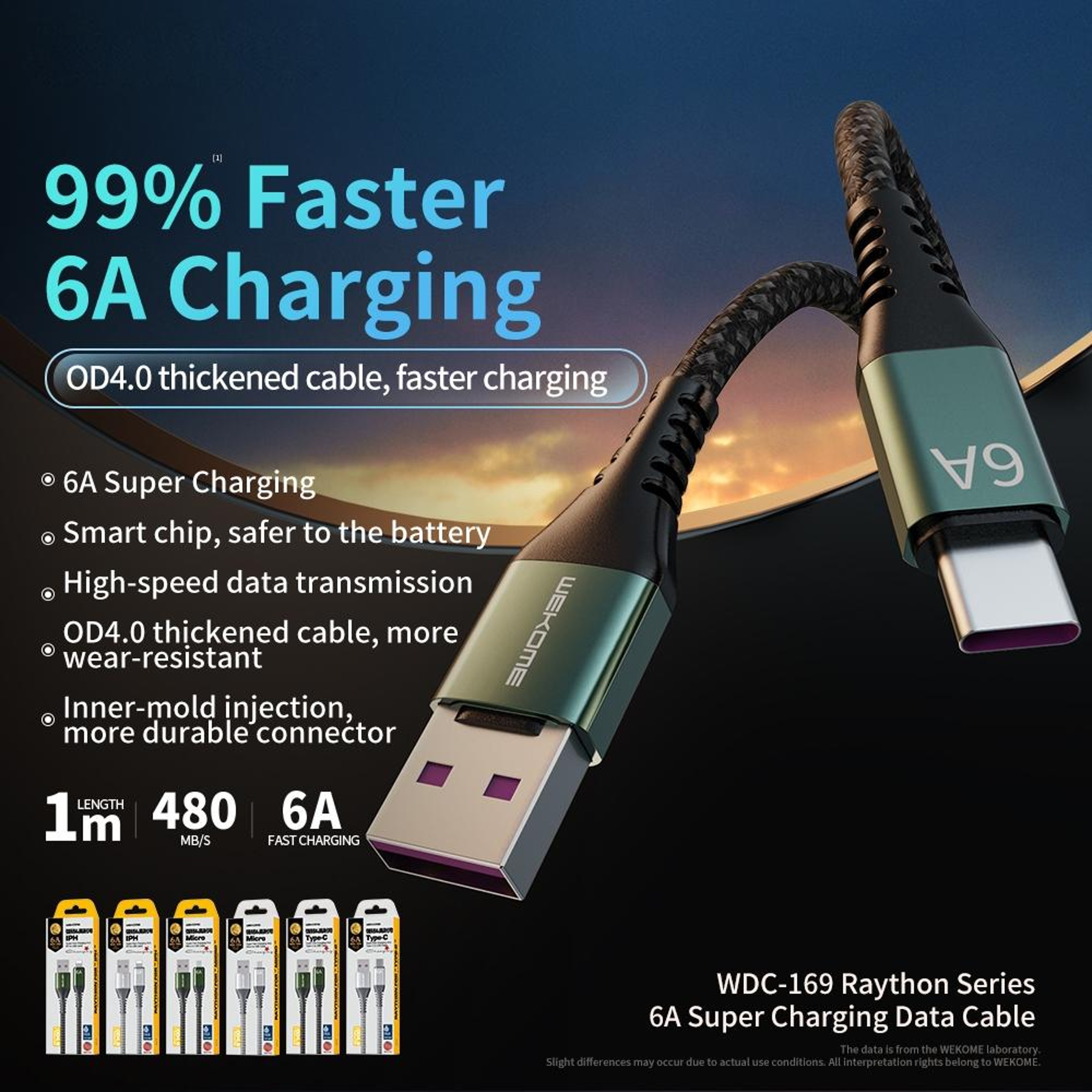 WEKOME Raython 6A Fast Charging Lightning Cable 1M Braided USB to 8 Pin Data Sync Cord – view 3