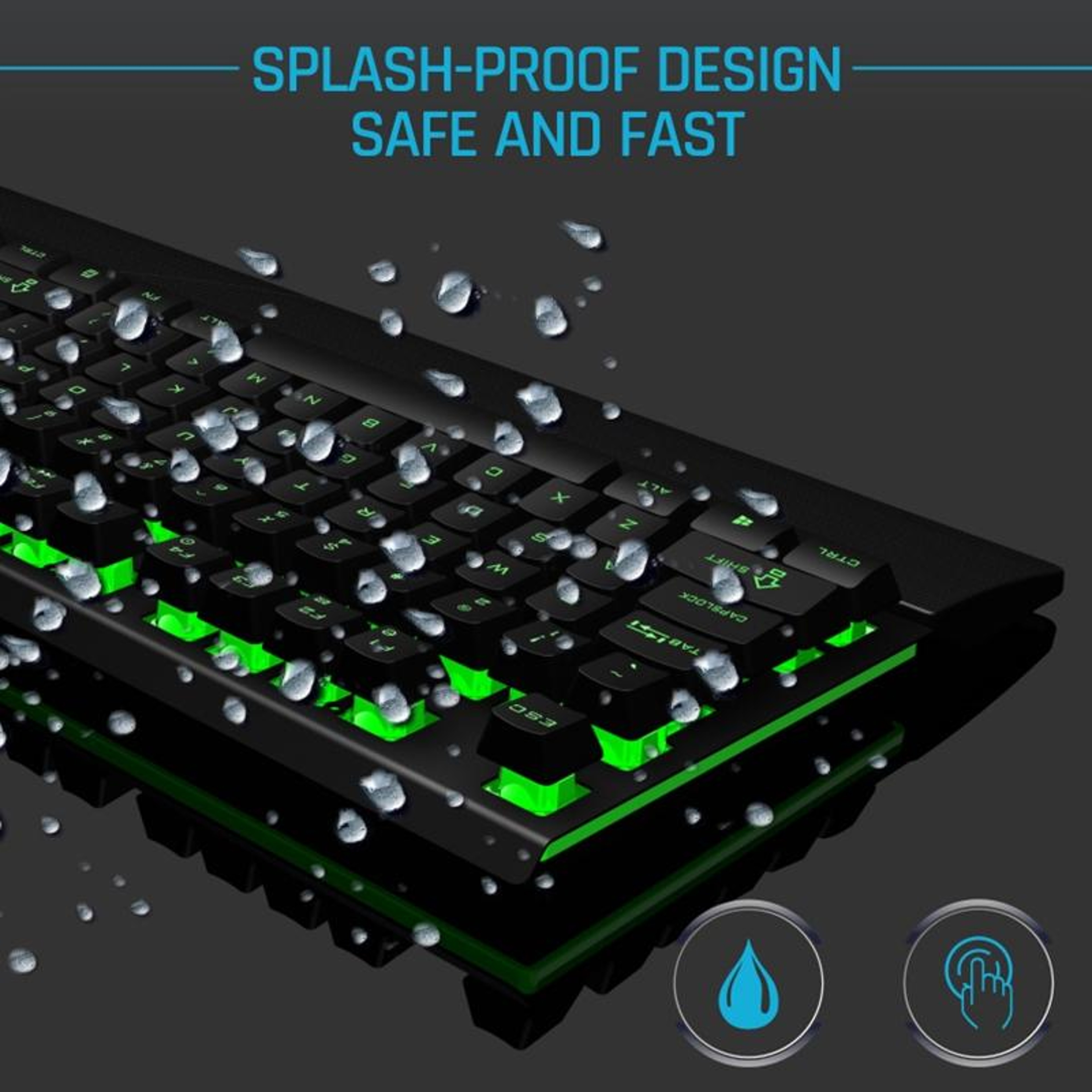 GK60 Metal Panel Gaming Keyboard with Wrist Rest, 104 Keys, USB Wired Splash-Resistant Design – view 5