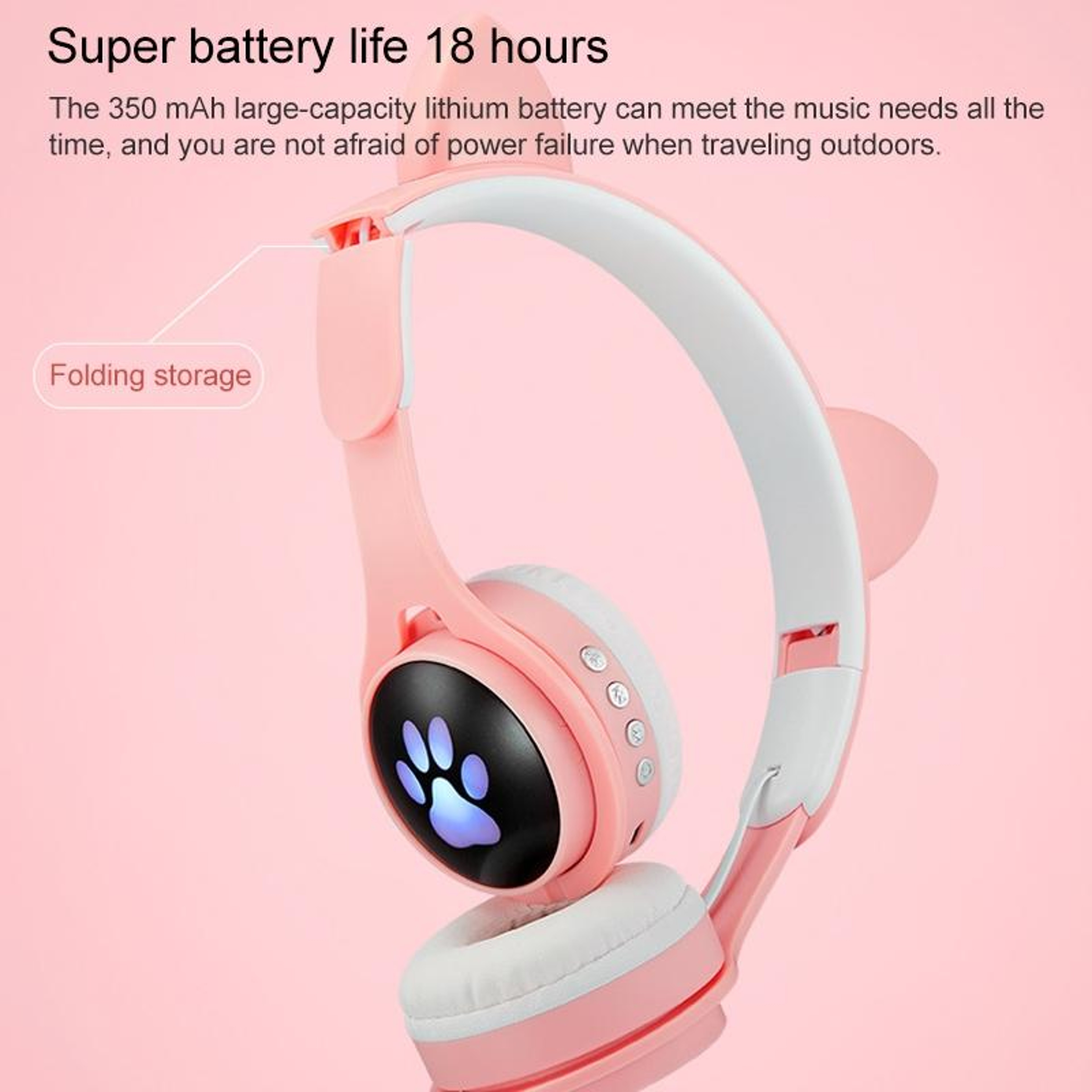 RGB Cat Ear Bluetooth Headphones With LED Lights Foldable Wireless Gaming Headset  TF Card Support 9