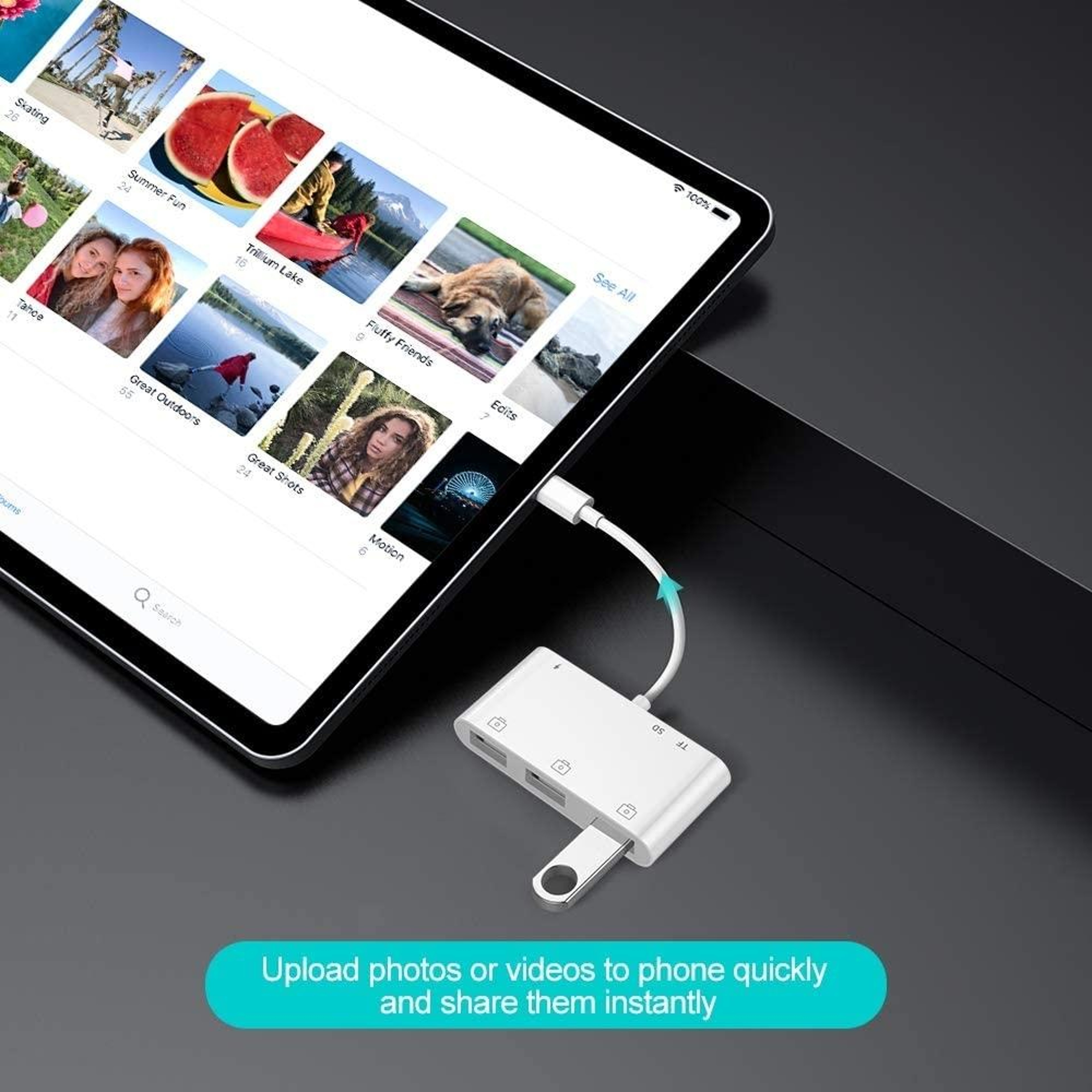 6-in-1 Lightning OTG Camera Card Reader & USB Adapter for iPhone with SD/TF Card and Charging Port – view 7