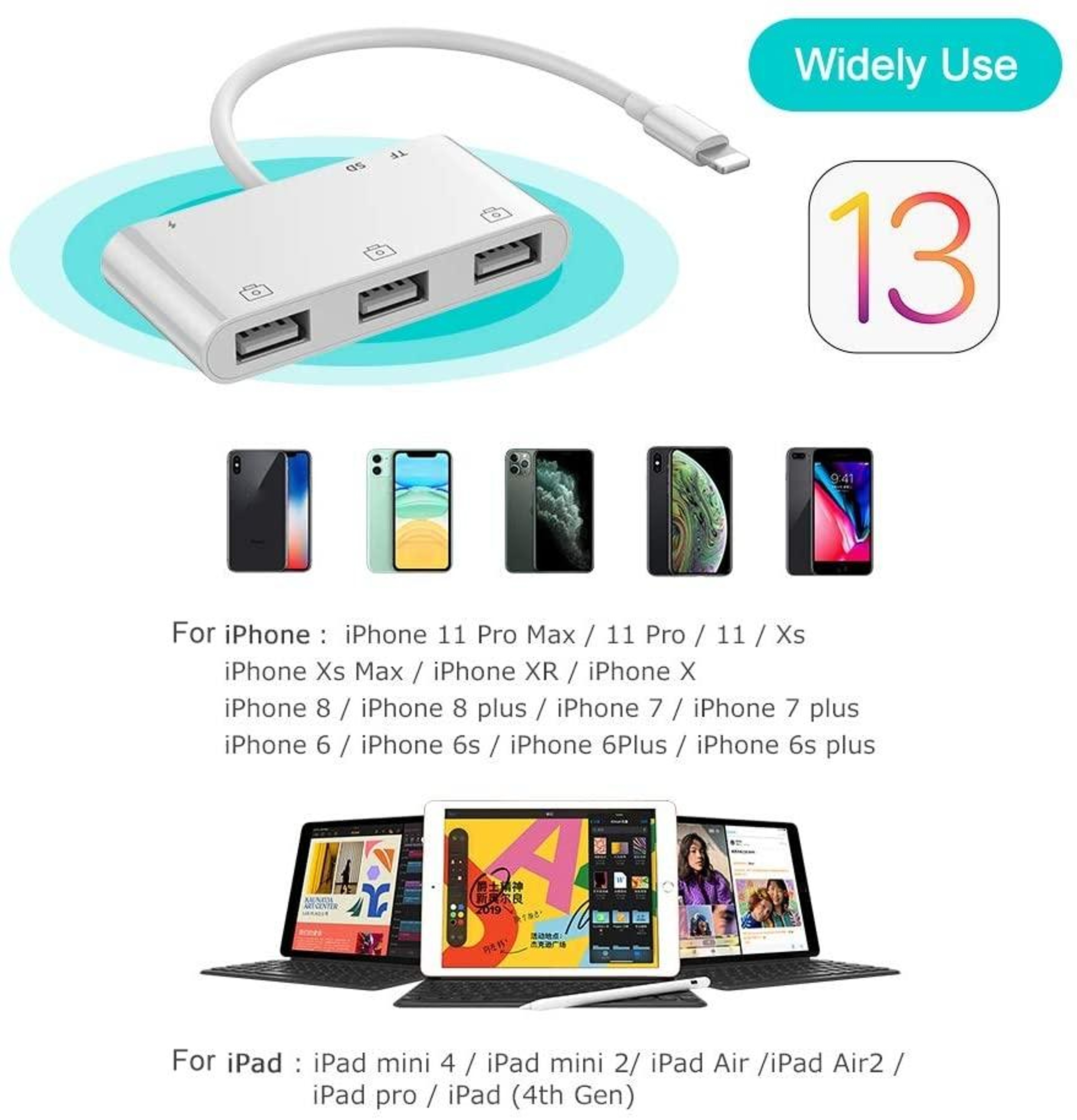 6-in-1 Lightning OTG Camera Card Reader & USB Adapter for iPhone with SD/TF Card and Charging Port – view 9