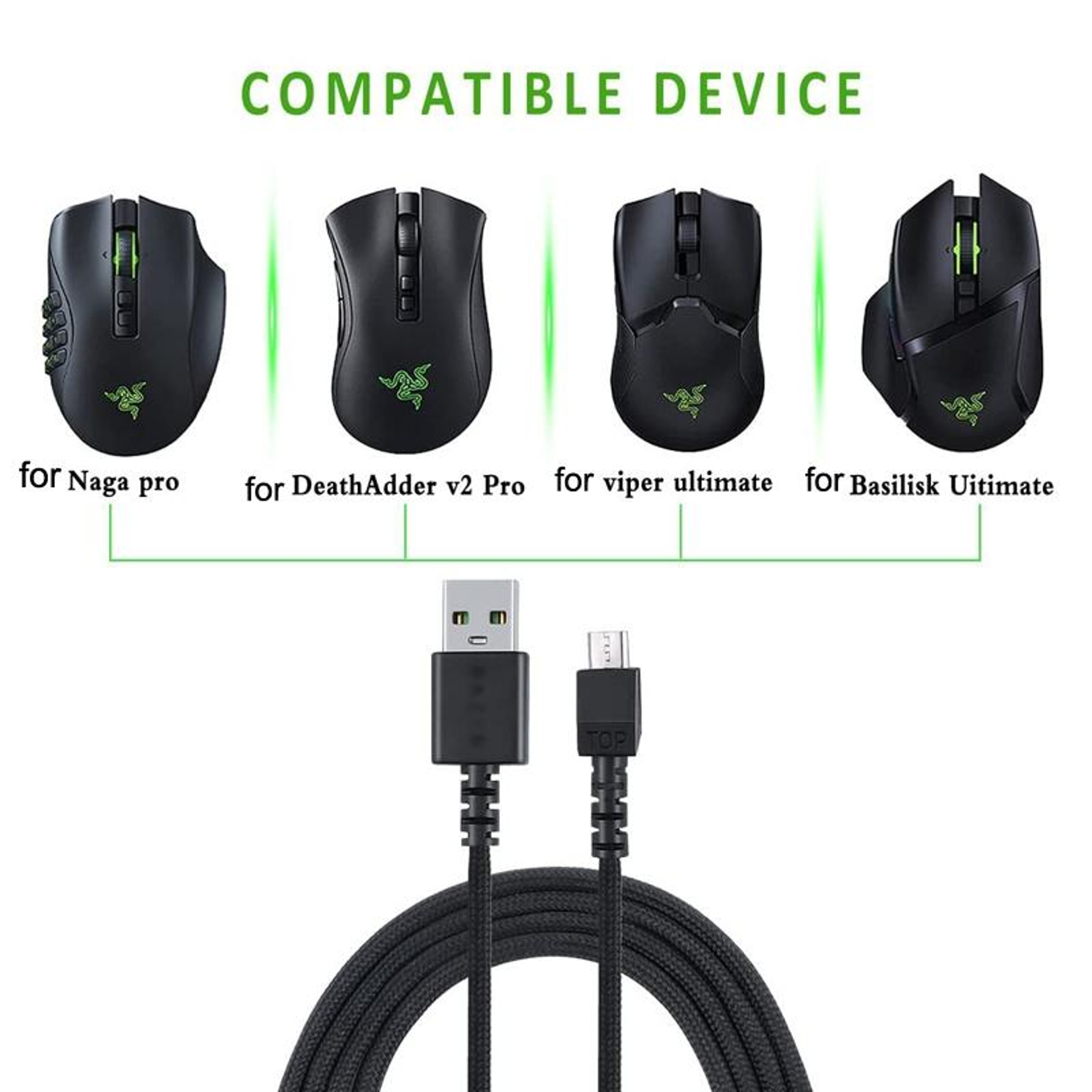 Razer Wireless Mouse Charging Cable 1.8M Braided USB Charging Cord for Naga Pro & Viper V2 Pro – view 7