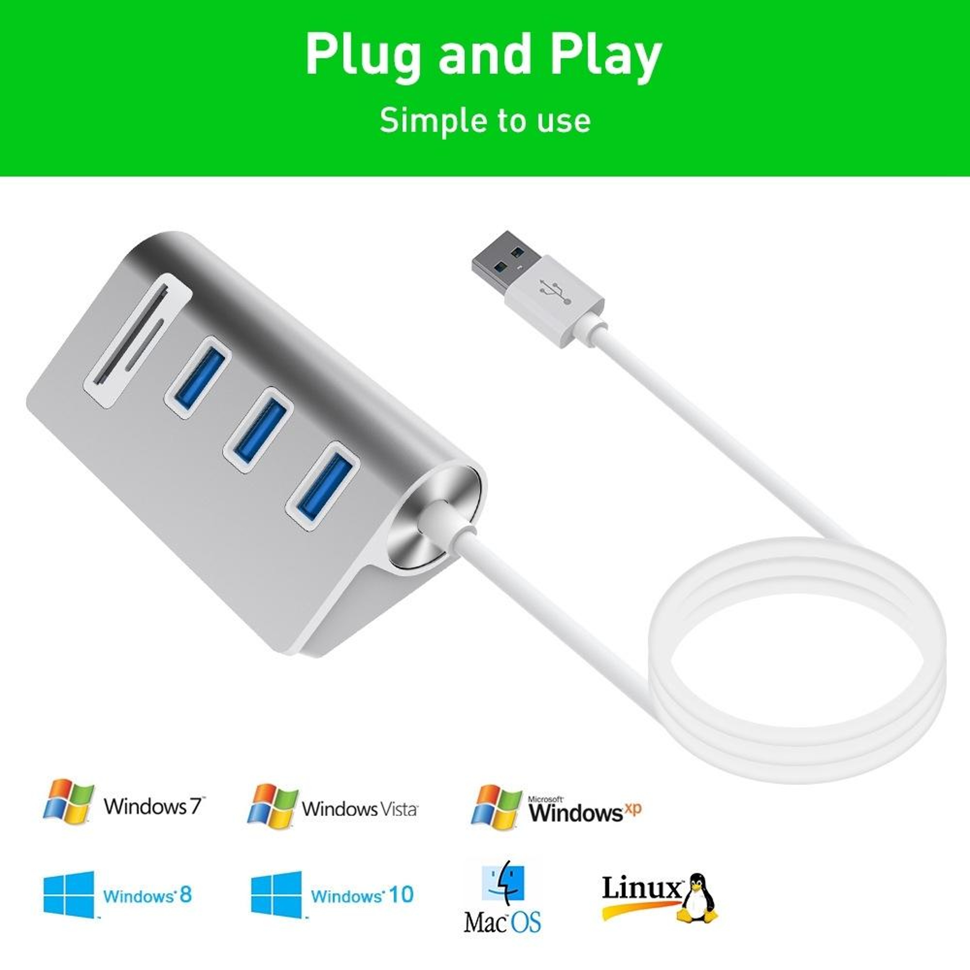 Rocketek 5-in-1 USB 3.0 Hub with SD TF Card Reader & Triple USB Ports – view 4