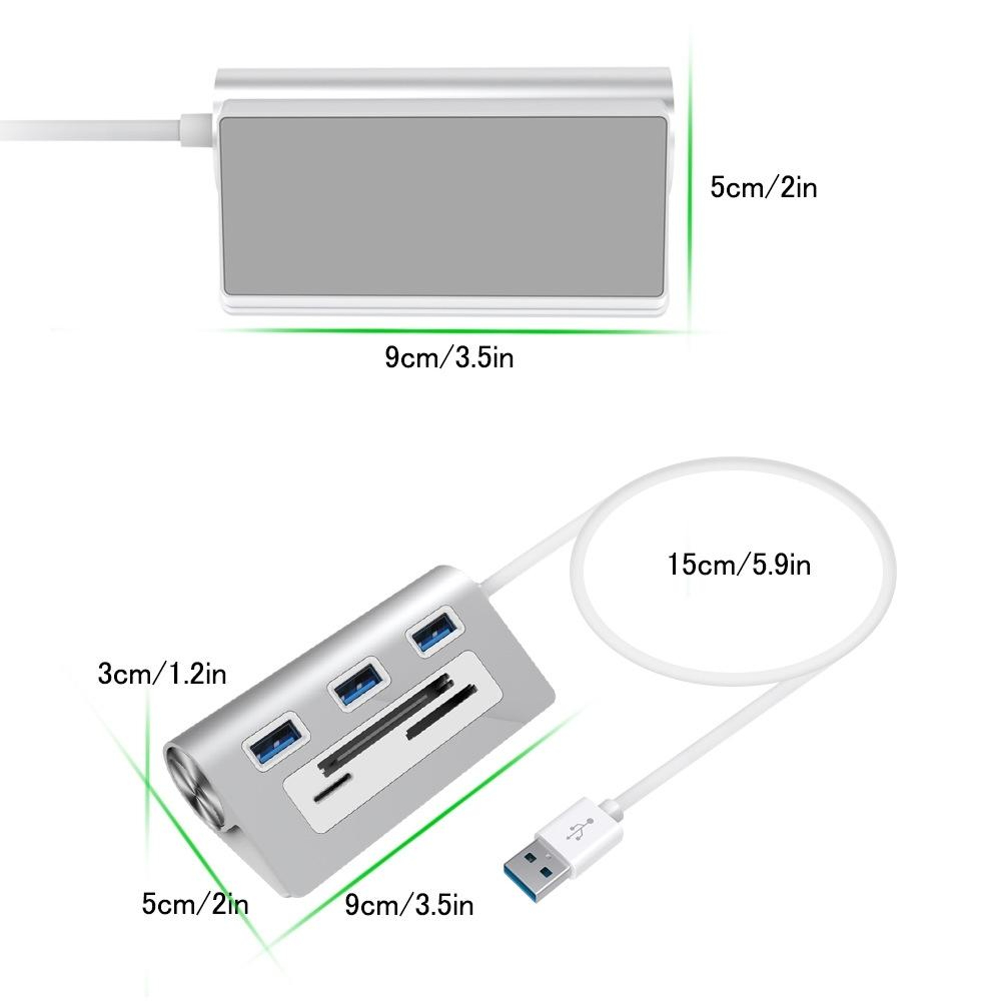 Rocketek 6-in-1 USB 3.0 Hub & Multi Card Reader for SD, TF & CF Memory Cards – view 2